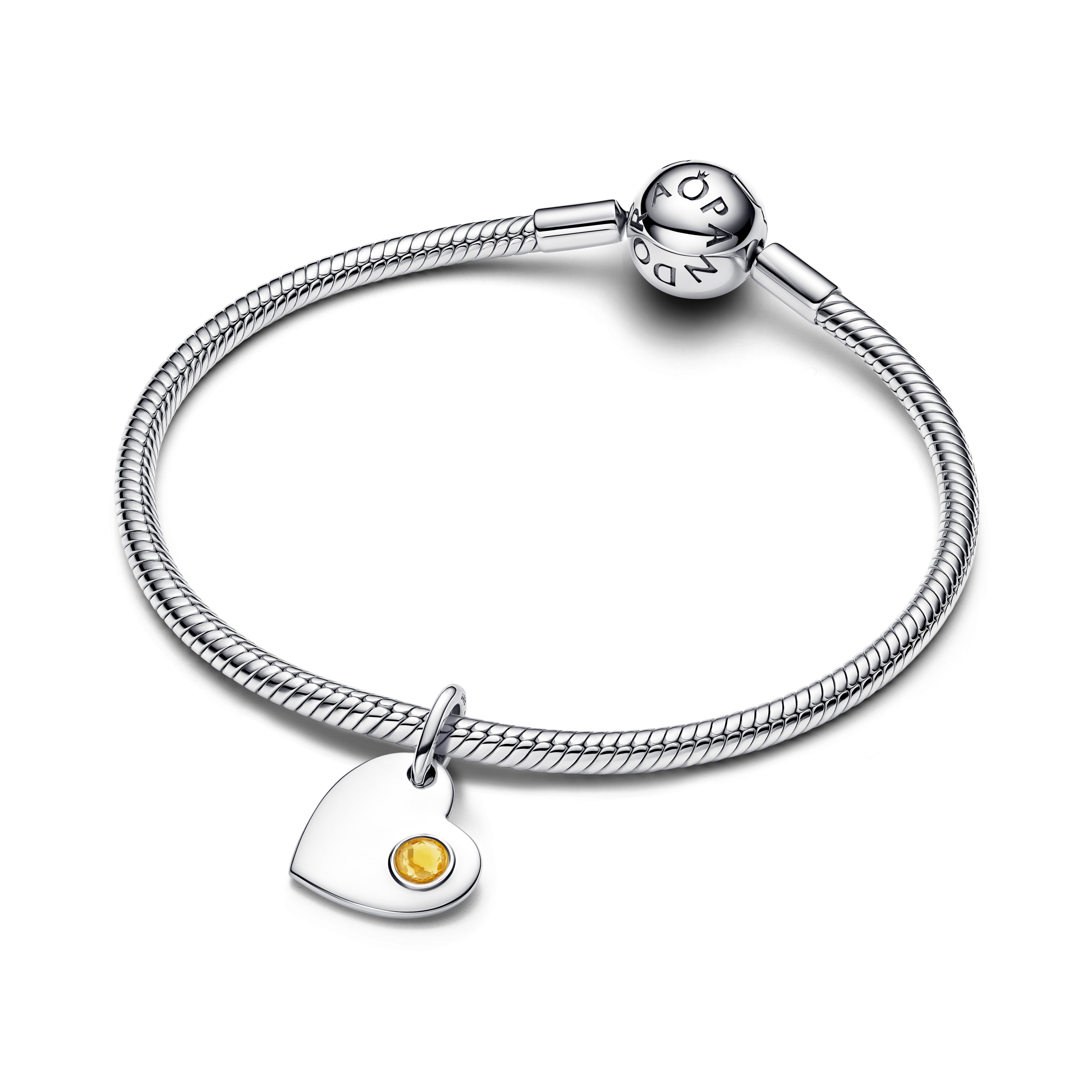 PANDORA Engravable Heart Honey Stone Dangle Charm Man Made Crystal Silver Birthdays Charms Bracelet Charm Jewelry Gift