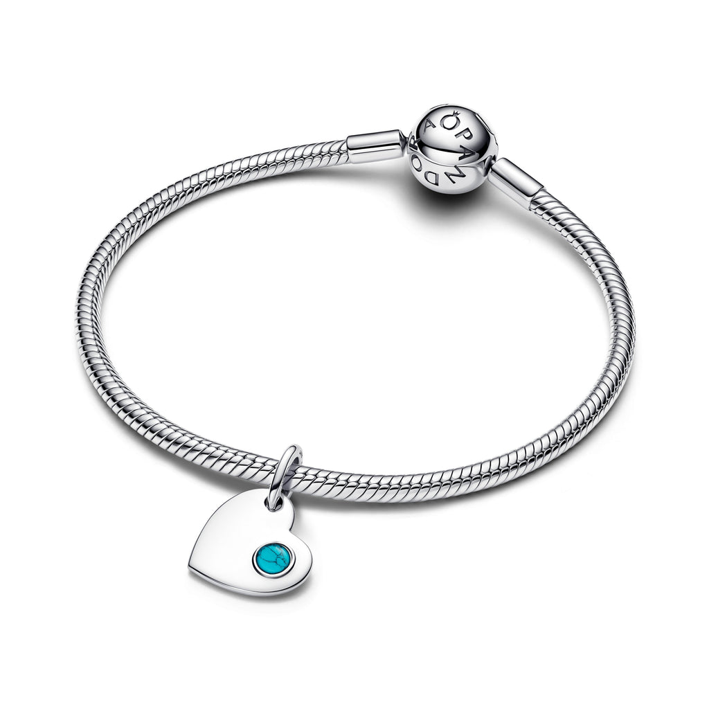 PANDORA Engravable Heart Turquoise Blue Stone Dangle Charm Imitation Turquoise Birthdays Charms Bracelet Charm Jewelry Gift