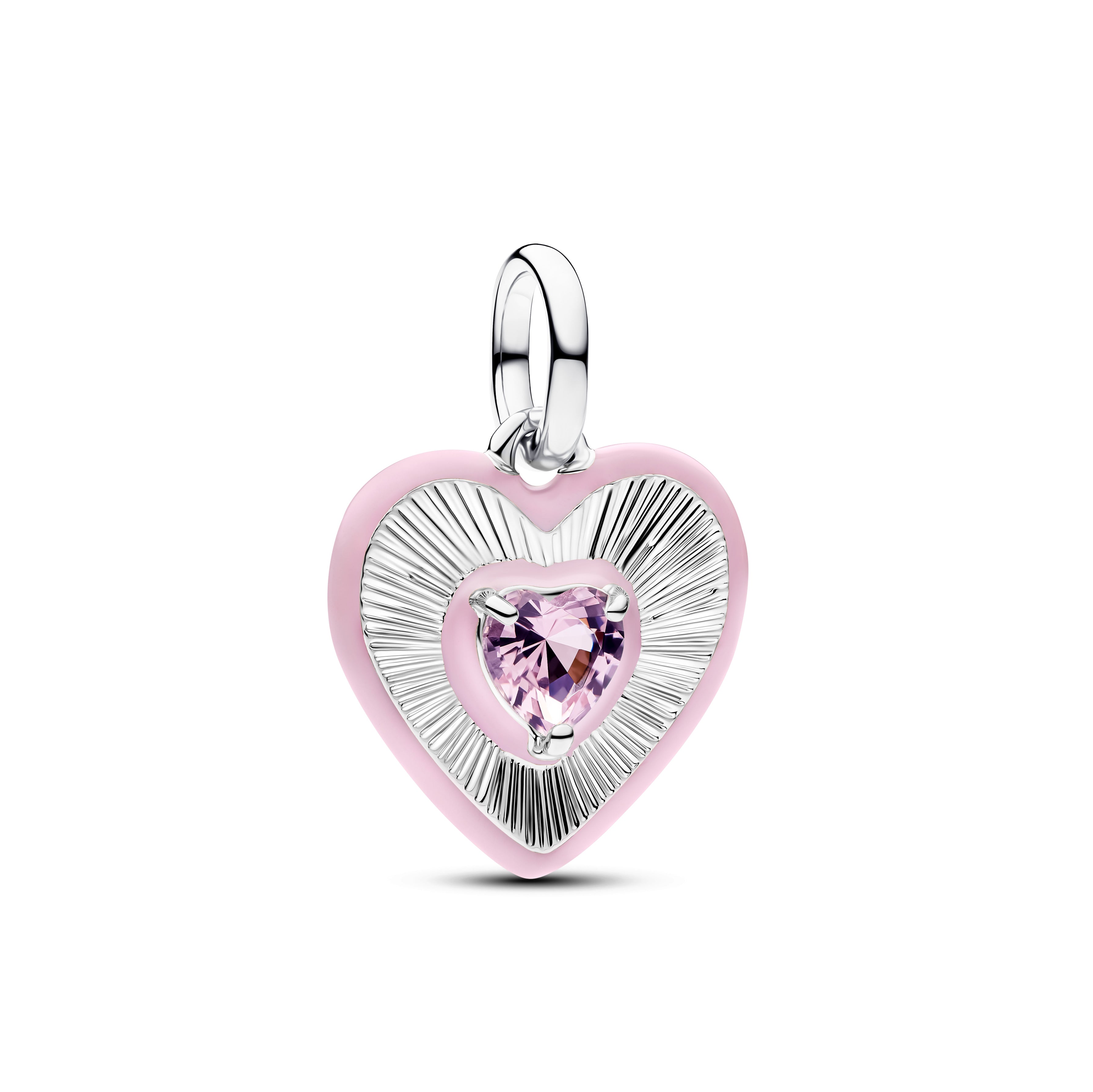 PANDORA Radiating Pink Heart Medallion Charm Enamel Charms Bracelet Charm Jewelry Gift