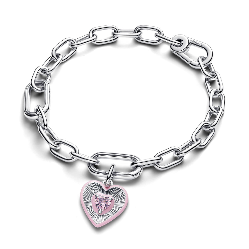 PANDORA Radiating Pink Heart Medallion Charm Enamel Charms Bracelet Charm Jewelry Gift