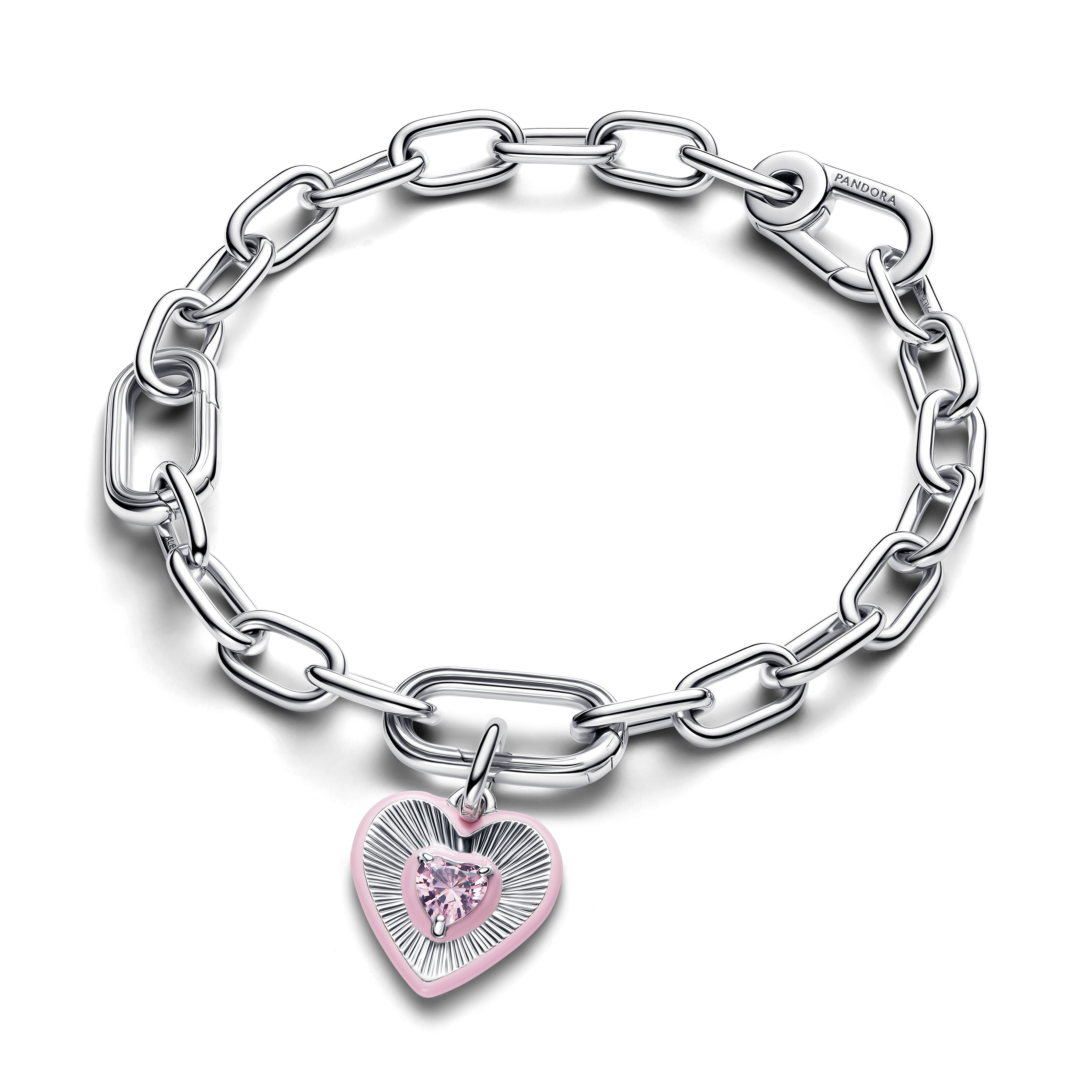 PANDORA Radiating Pink Heart Medallion Charm Enamel Charms Bracelet Charm Jewelry Gift