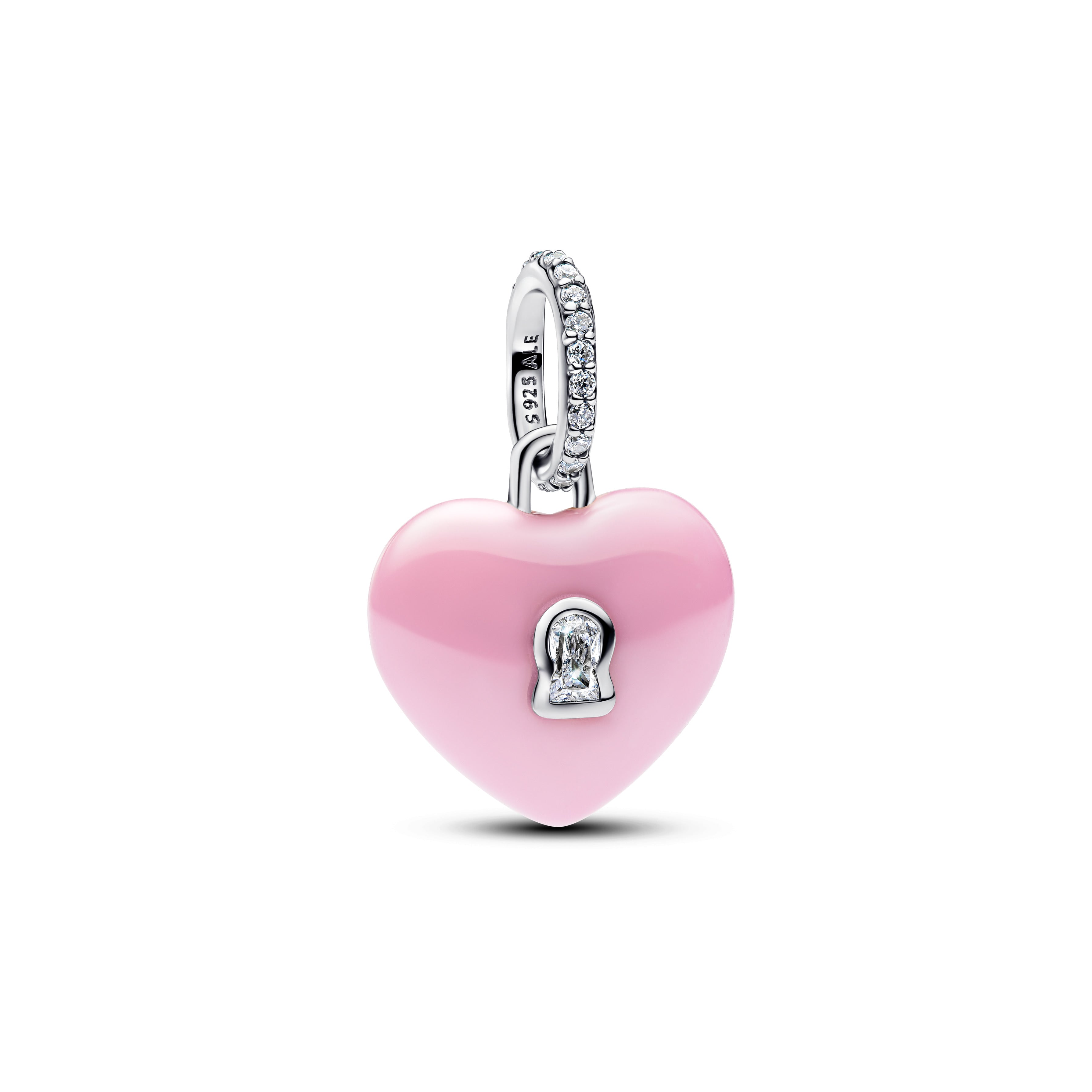 PANDORA Pink Ceramic Heart Padlock Dangle Charm Charms Bracelet Charm Jewelry Gift