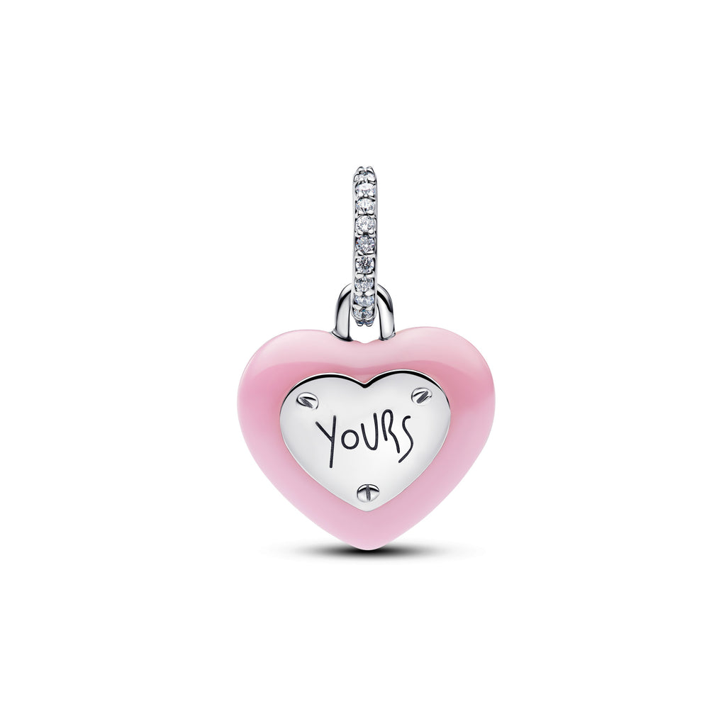 PANDORA Pink Ceramic Heart Padlock Dangle Charm Charms Bracelet Charm Jewelry Gift