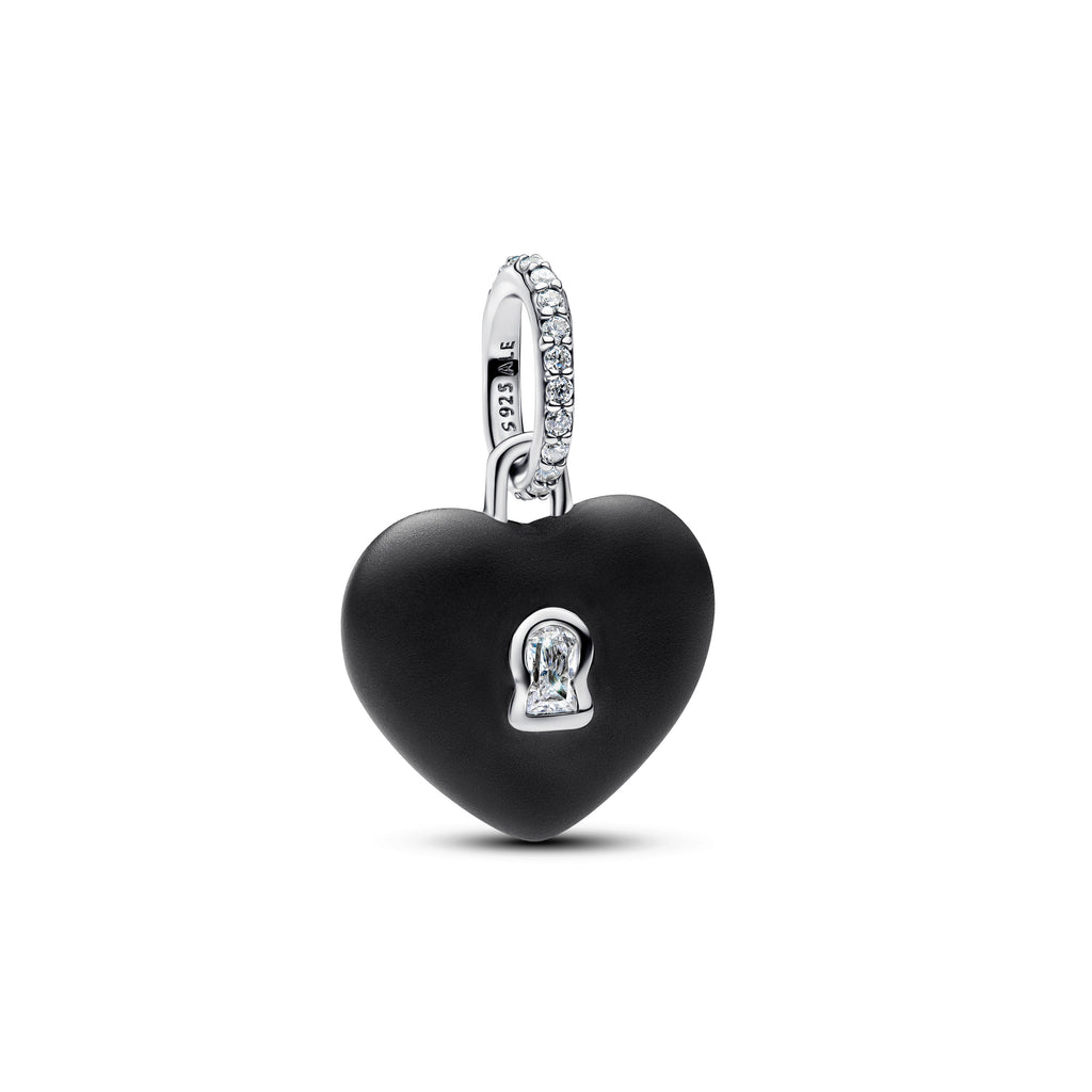 PANDORA Matte Black Ceramic Heart Padlock Dangle Charm Charms Bracelet Charm Jewelry Gift