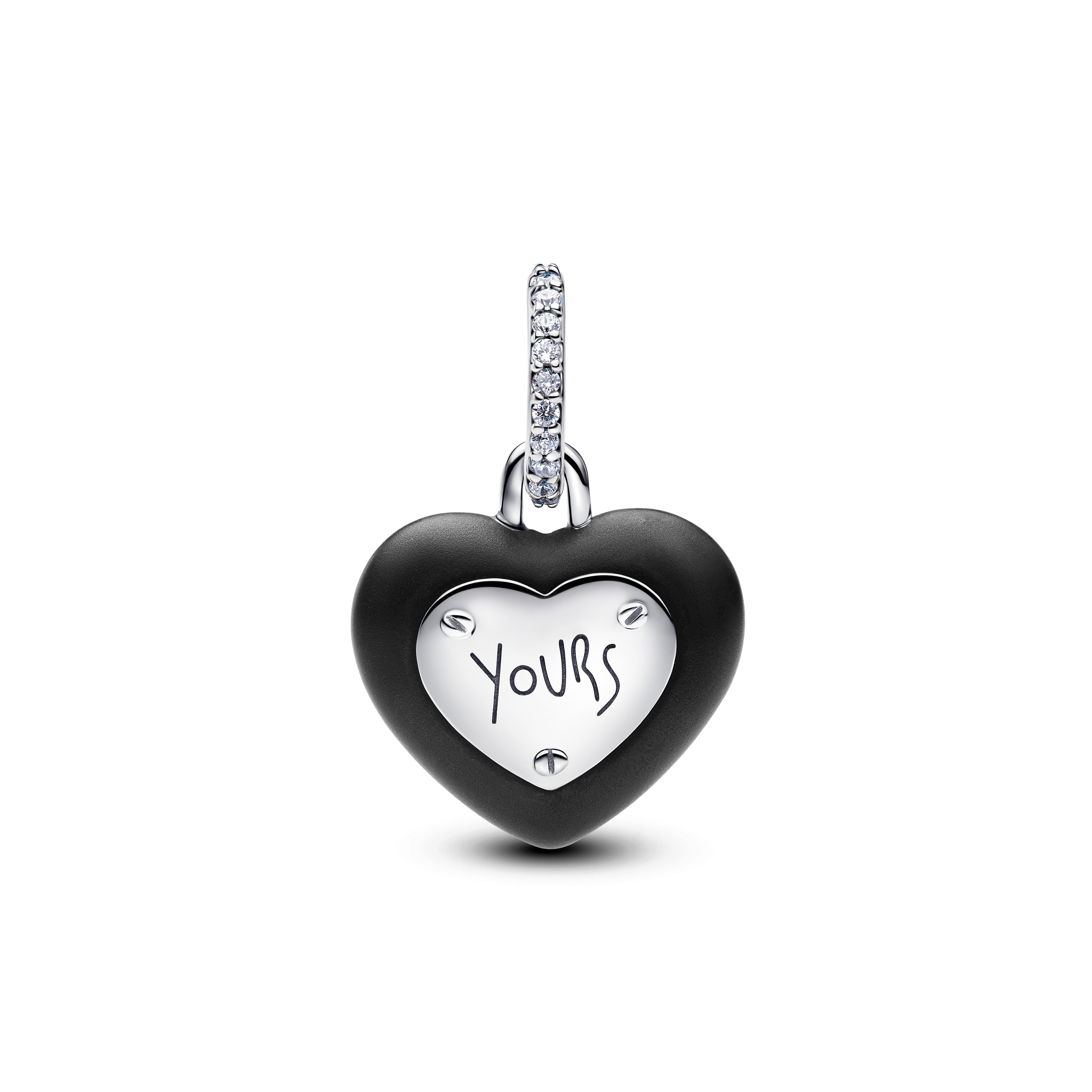 PANDORA Matte Black Ceramic Heart Padlock Dangle Charm Charms Bracelet Charm Jewelry Gift
