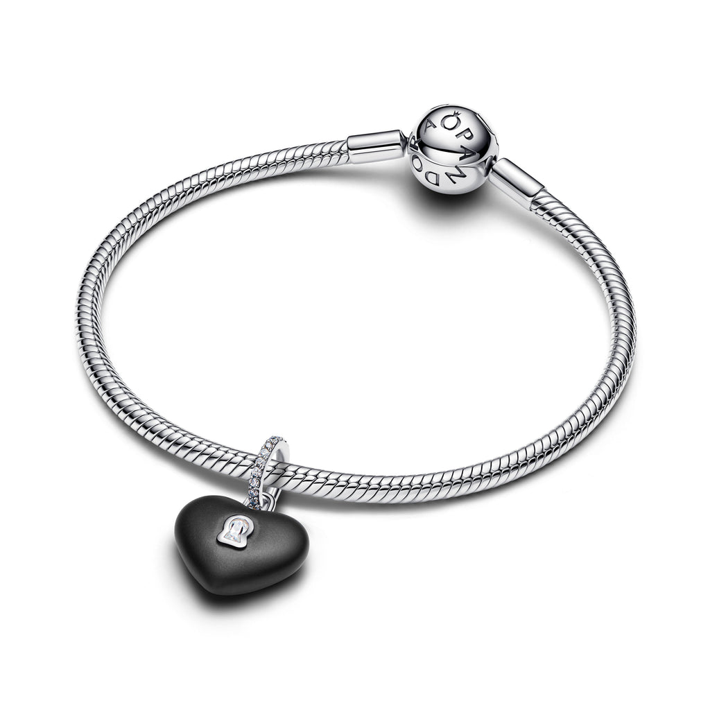 PANDORA Matte Black Ceramic Heart Padlock Dangle Charm Charms Bracelet Charm Jewelry Gift