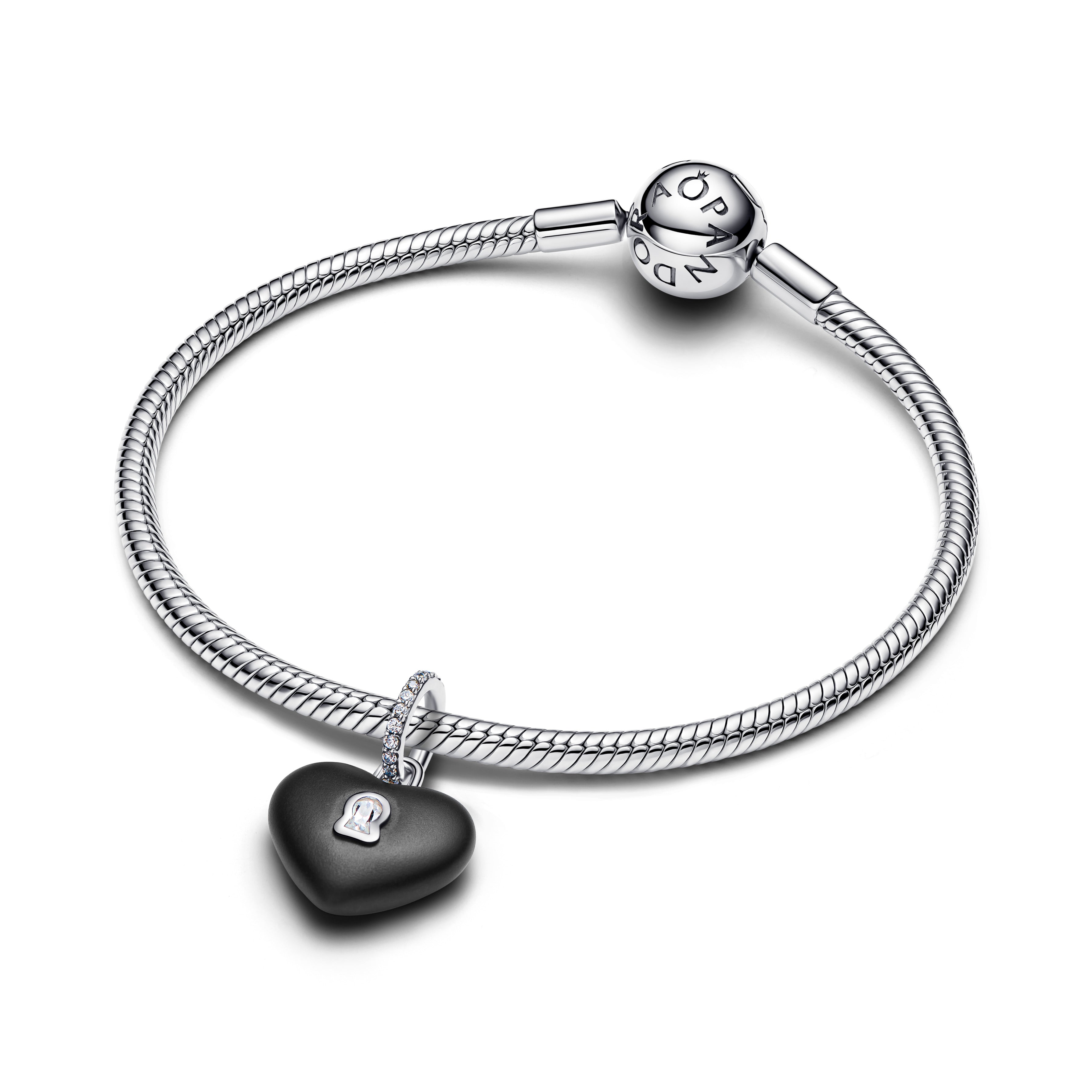PANDORA Matte Black Ceramic Heart Padlock Dangle Charm Charms Bracelet Charm Jewelry Gift
