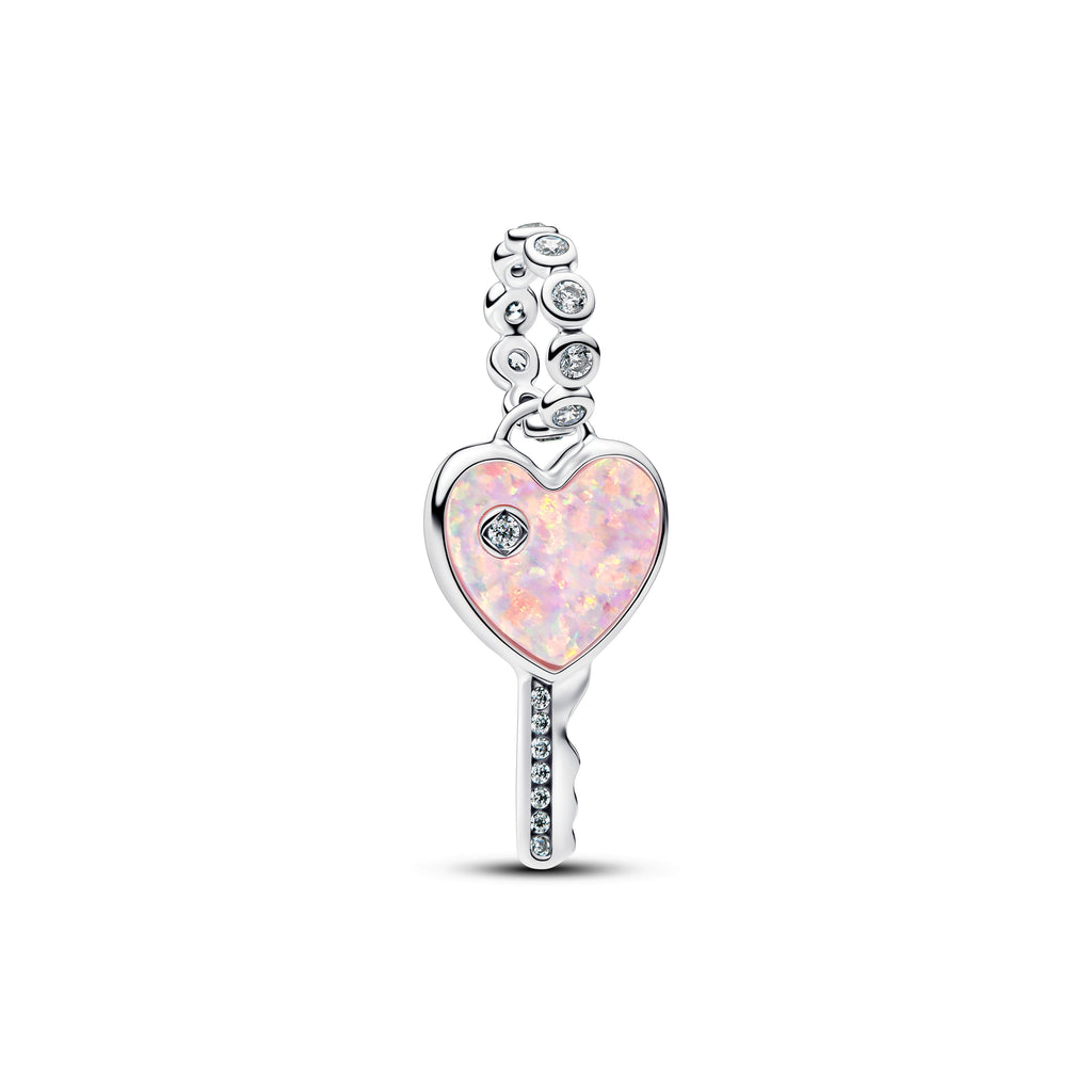PANDORA Opalescent Heart Key Dangle Charm Cubic Zirconia Pink Charms Bracelet Charm Jewelry Gift