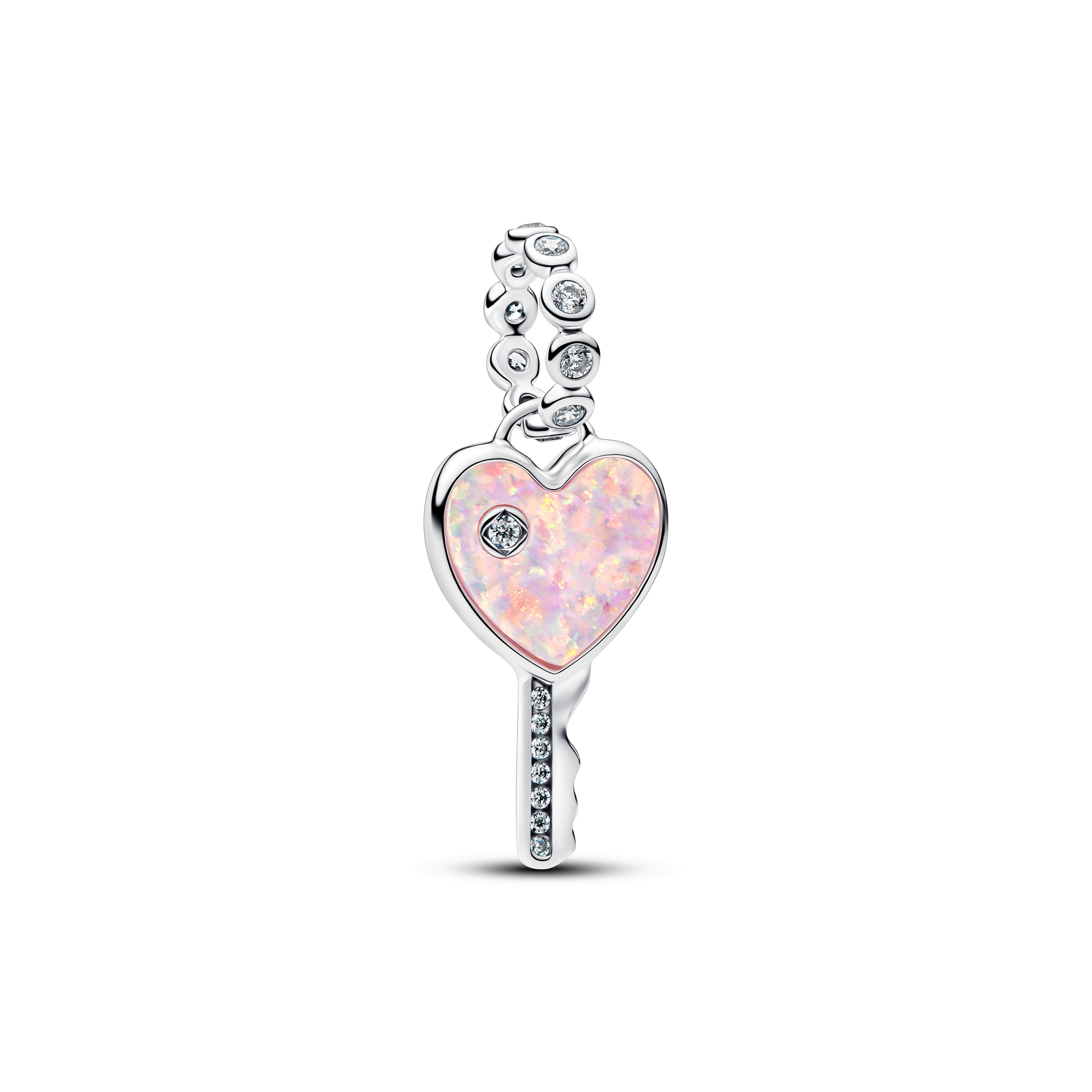PANDORA Opalescent Heart Key Dangle Charm Cubic Zirconia Pink Charms Bracelet Charm Jewelry Gift