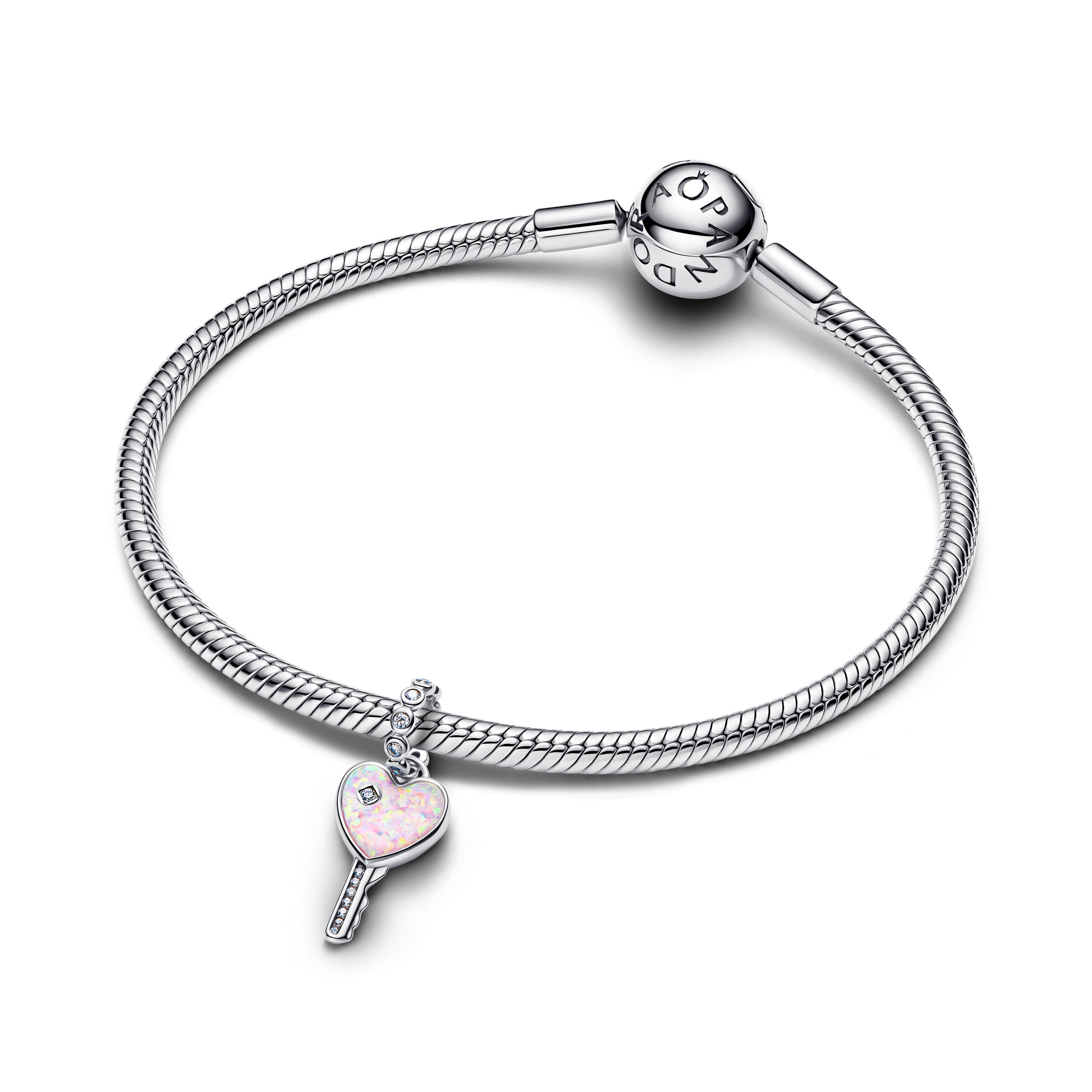 PANDORA Opalescent Heart Key Dangle Charm Cubic Zirconia Pink Charms Bracelet Charm Jewelry Gift