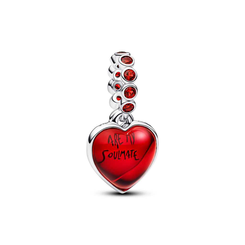 PANDORA Red Murano Glass Heart Double Dangle Charm Man Made Crystal Charms Bracelet Charm Jewelry Gift