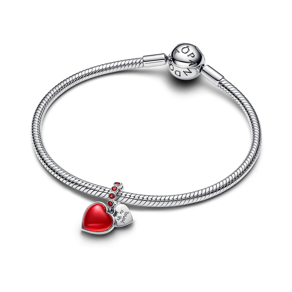 PANDORA Red Murano Glass Heart Double Dangle Charm Man Made Crystal Charms Bracelet Charm Jewelry Gift
