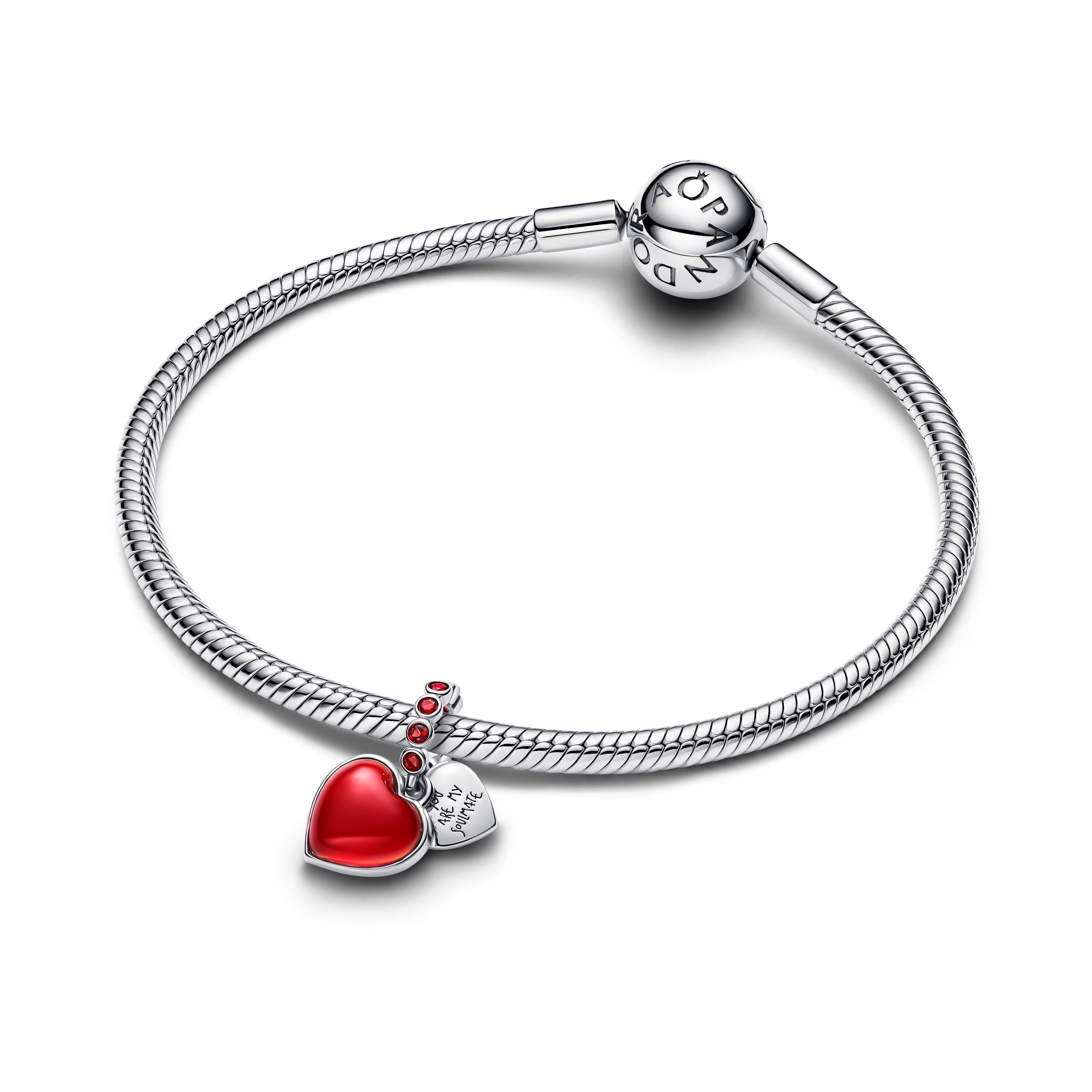 PANDORA Red Murano Glass Heart Double Dangle Charm Man Made Crystal Charms Bracelet Charm Jewelry Gift