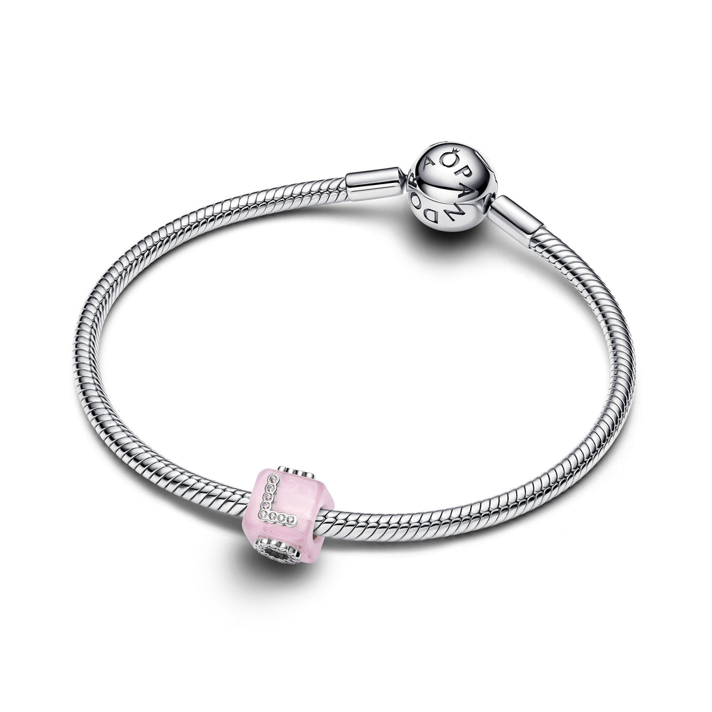 PANDORA PH Pink Murano Glass Love Cube Charm Cubic Zirconia Be Love Charms Bracelet Charm Jewelry Gift
