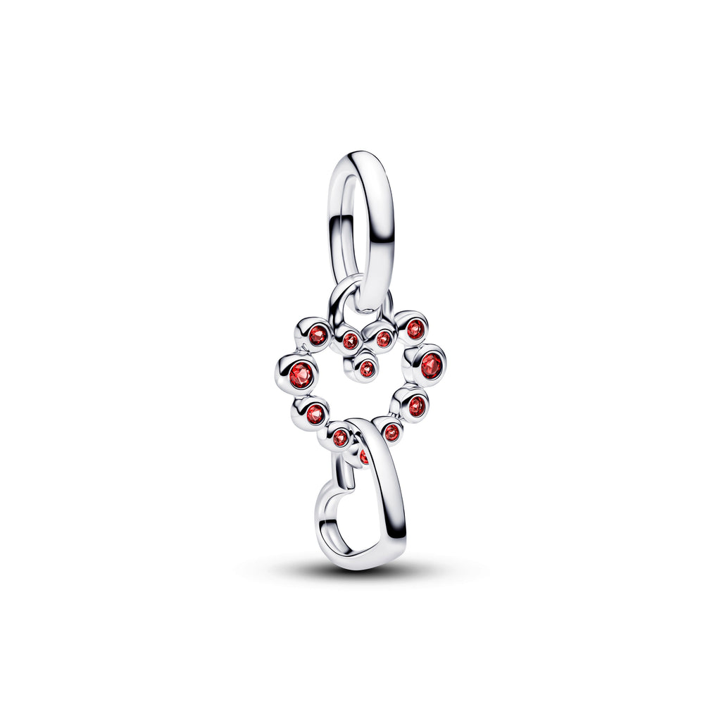 PANDORA Connected Hearts And Red Stones Dangle Charm Man Made Crystal Charms Bracelet Charm Jewelry Gift