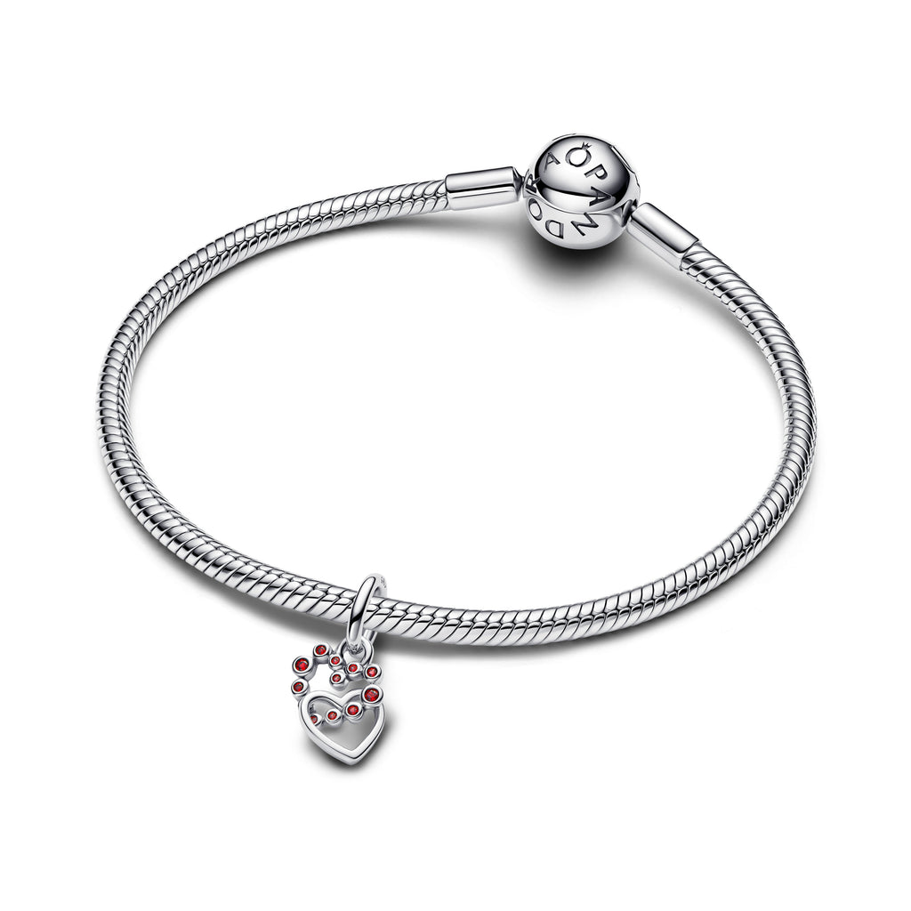PANDORA Connected Hearts And Red Stones Dangle Charm Man Made Crystal Charms Bracelet Charm Jewelry Gift