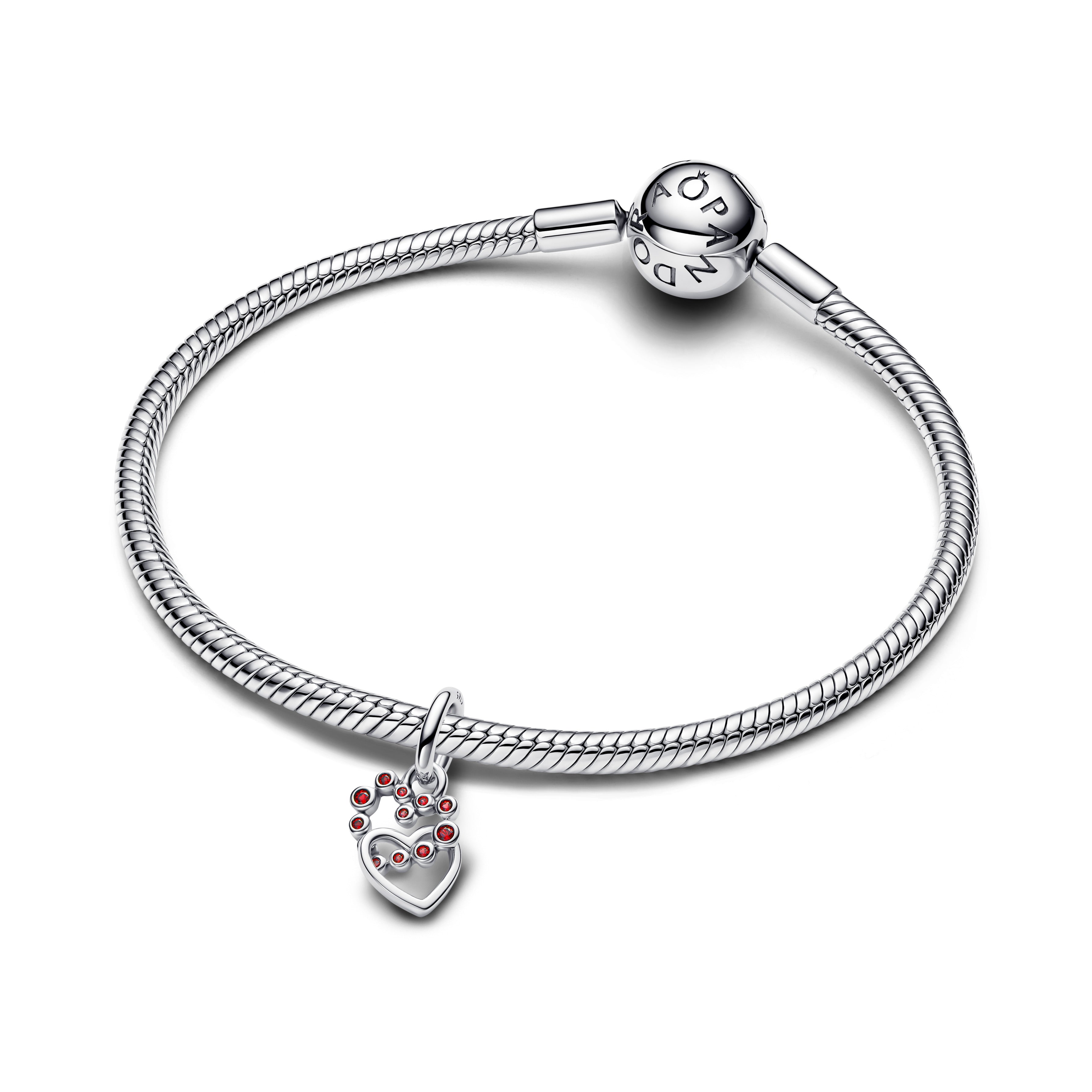 PANDORA Connected Hearts And Red Stones Dangle Charm Man Made Crystal Charms Bracelet Charm Jewelry Gift