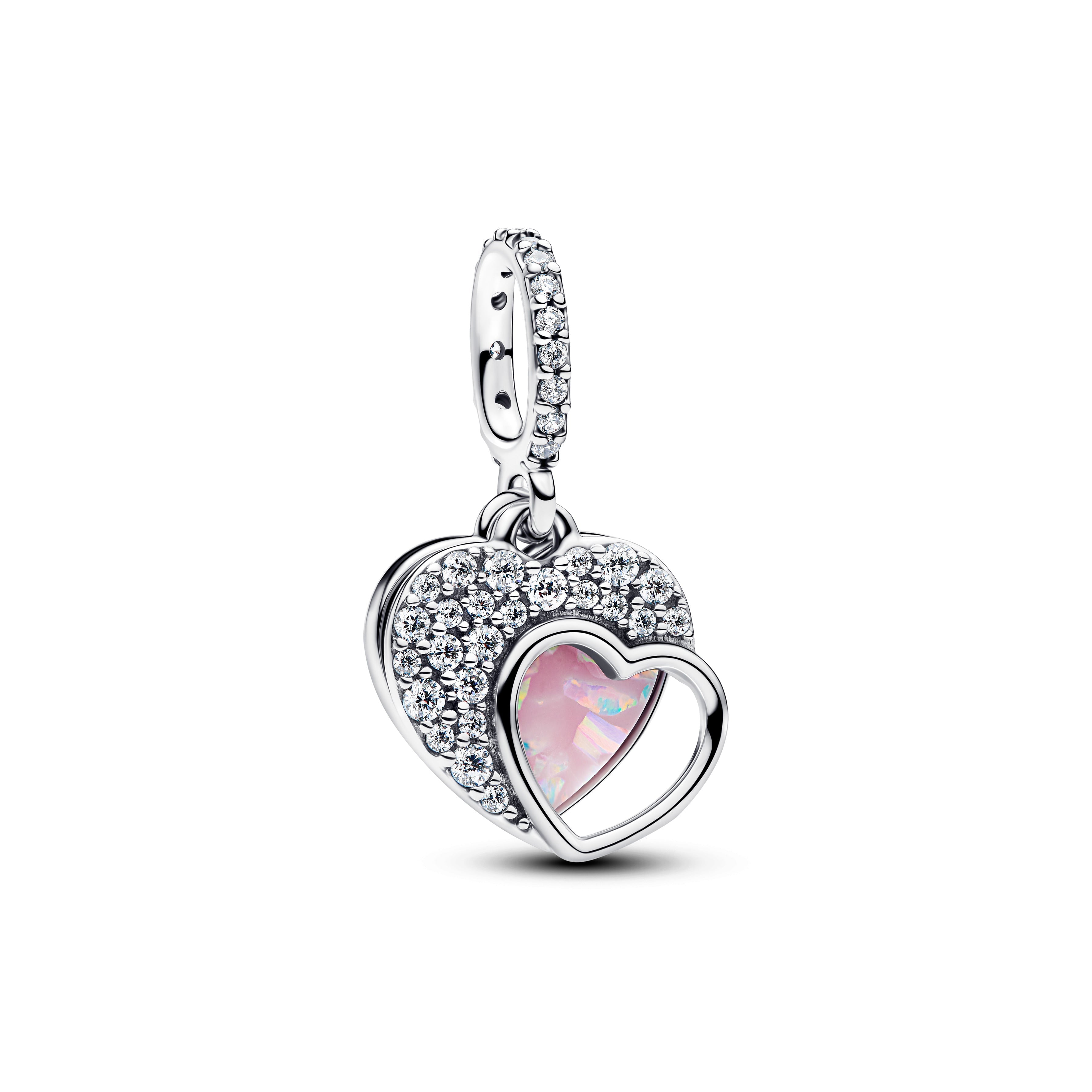 PANDORA Beautiful Mother Double Dangle Charm Cubic Zirconia Heart Charms Bracelet Charm Jewelry Gift