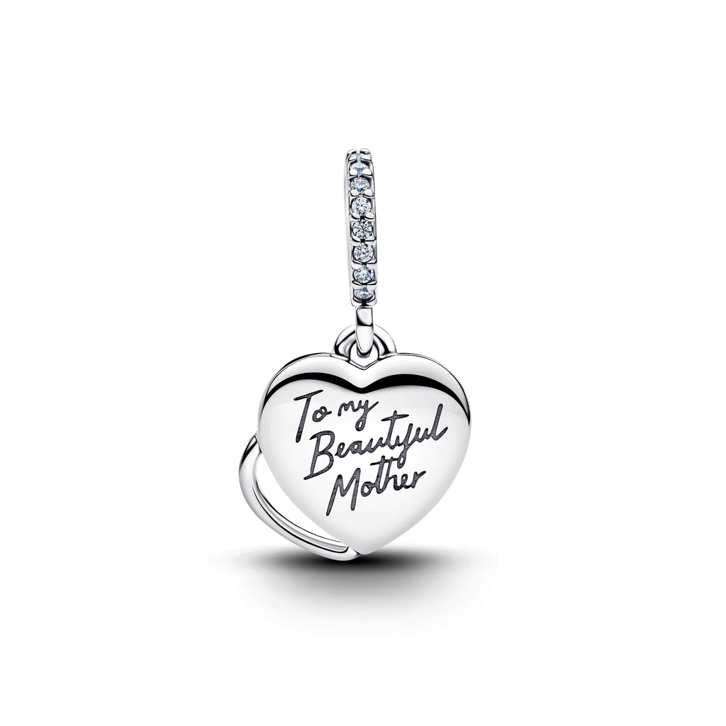 PANDORA Beautiful Mother Double Dangle Charm Cubic Zirconia Heart Charms Bracelet Charm Jewelry Gift