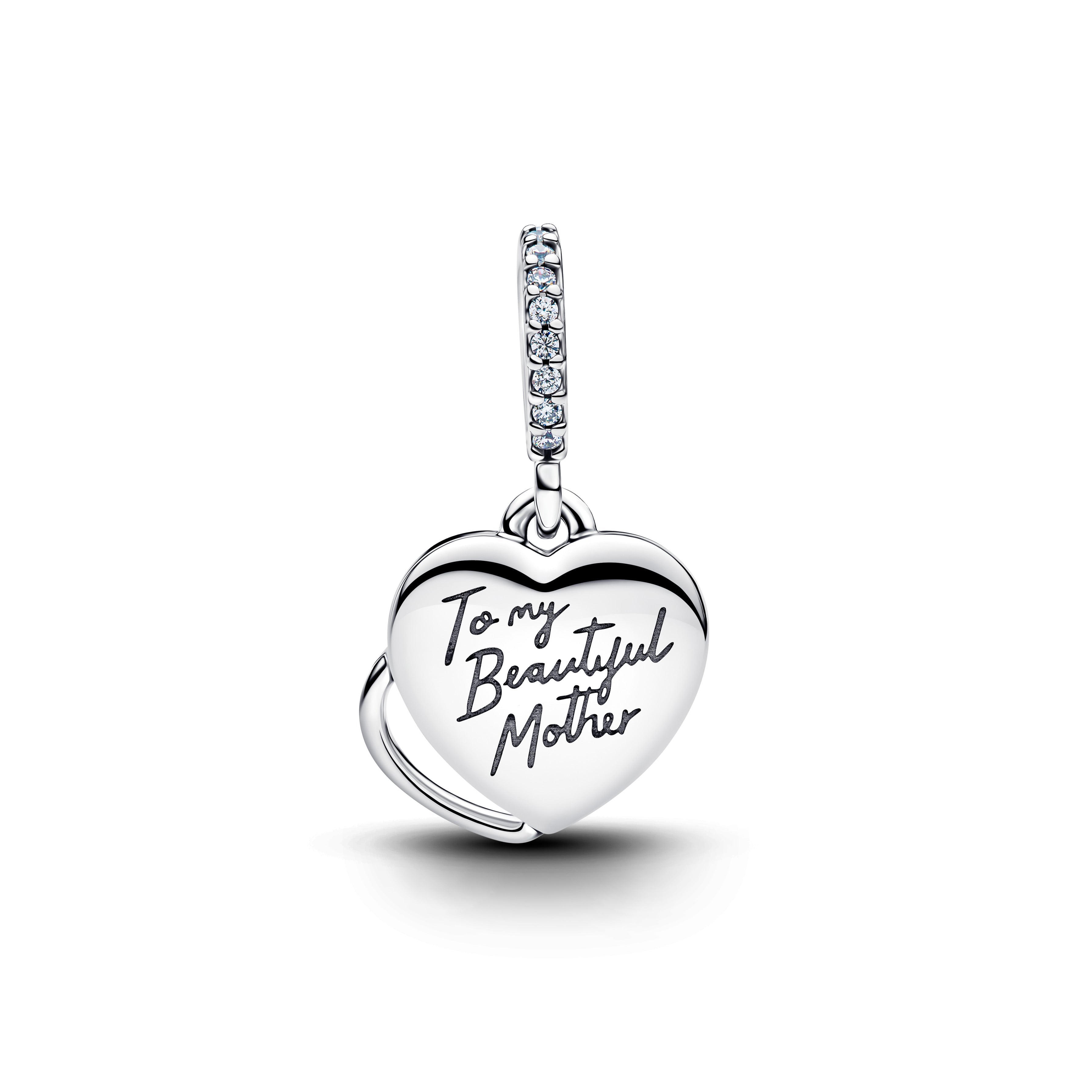 PANDORA Beautiful Mother Double Dangle Charm Cubic Zirconia Heart Charms Bracelet Charm Jewelry Gift