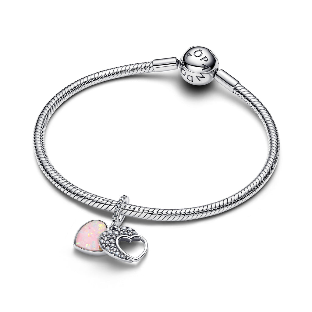 PANDORA Beautiful Mother Double Dangle Charm Cubic Zirconia Heart Charms Bracelet Charm Jewelry Gift