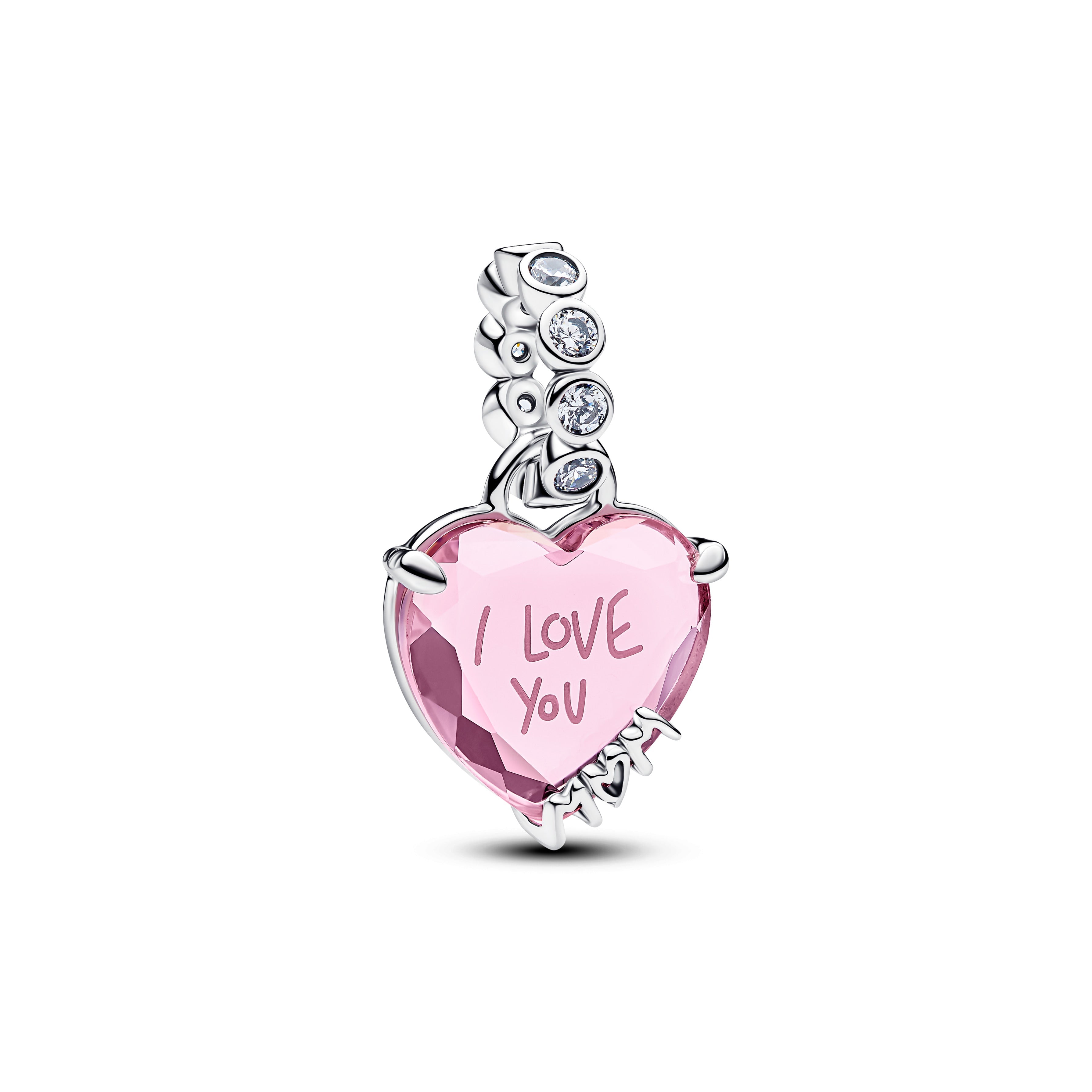 PANDORA I Love You Mom Dangle Charm Cubic Zirconia Heart Charms Bracelet Charm Jewelry Gift