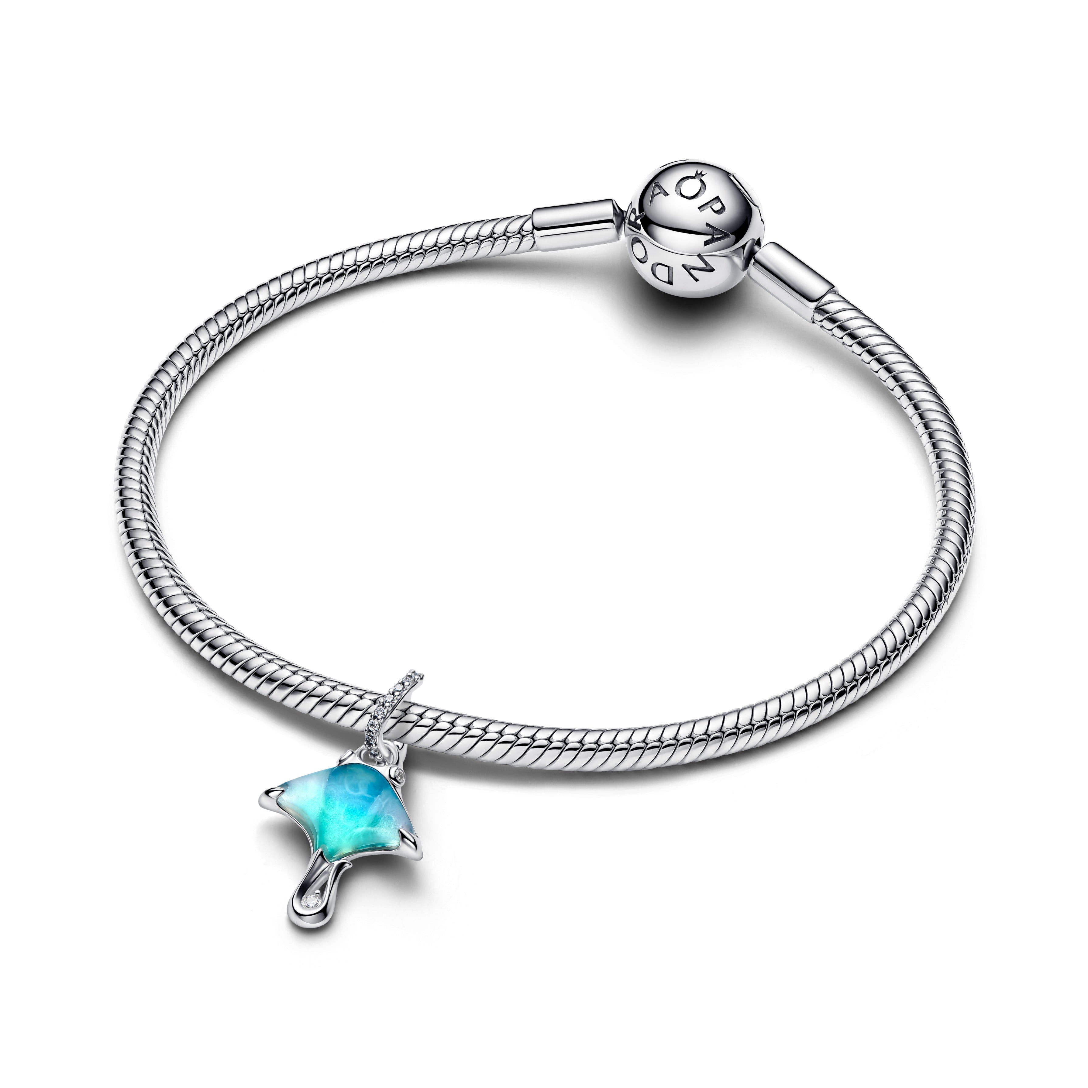 PANDORA Manta Ray Dangle Charm Bioresin Man Made Mother Of Pearl Blue Animals Charms Bracelet Charm Jewelry Gift