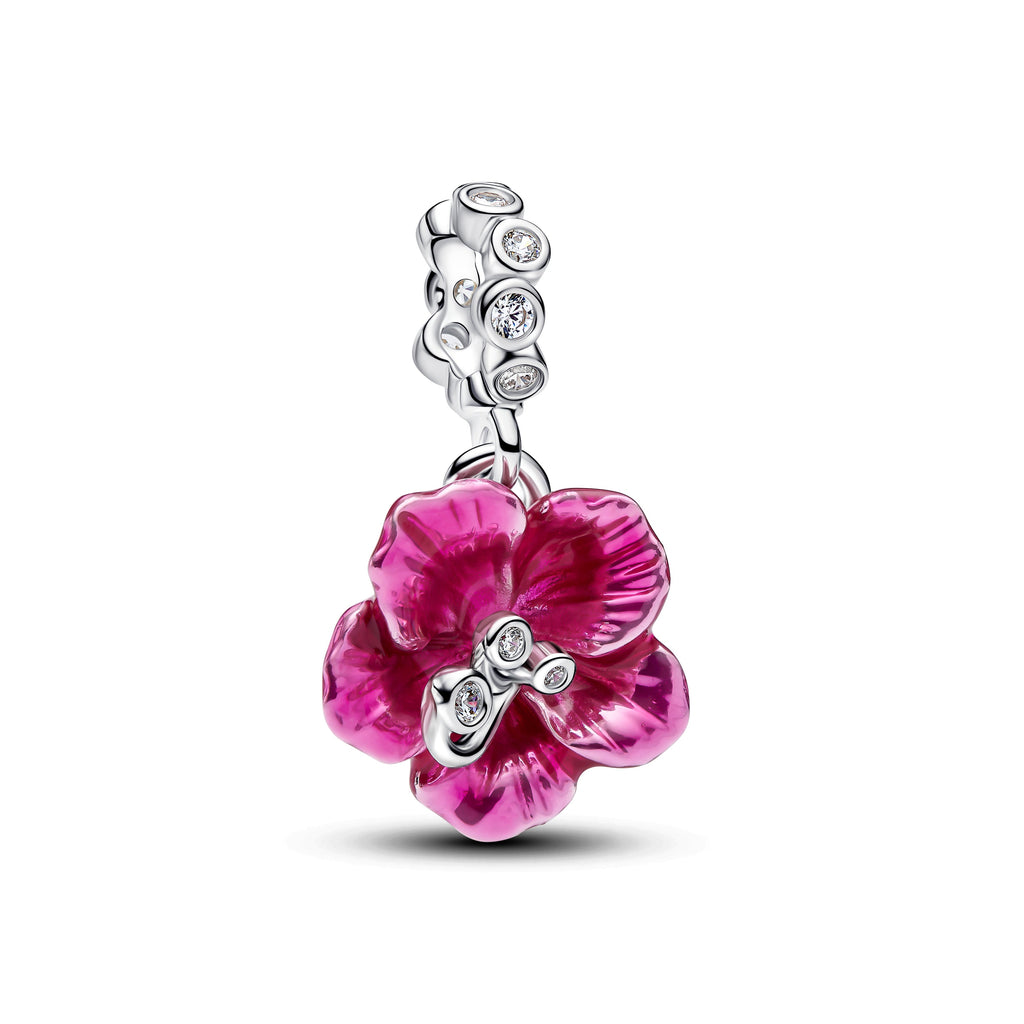 PANDORA Hibiscus Dangle Charm Cubic Zirconia Pink Flowers Charms Bracelet Charm Jewelry Gift