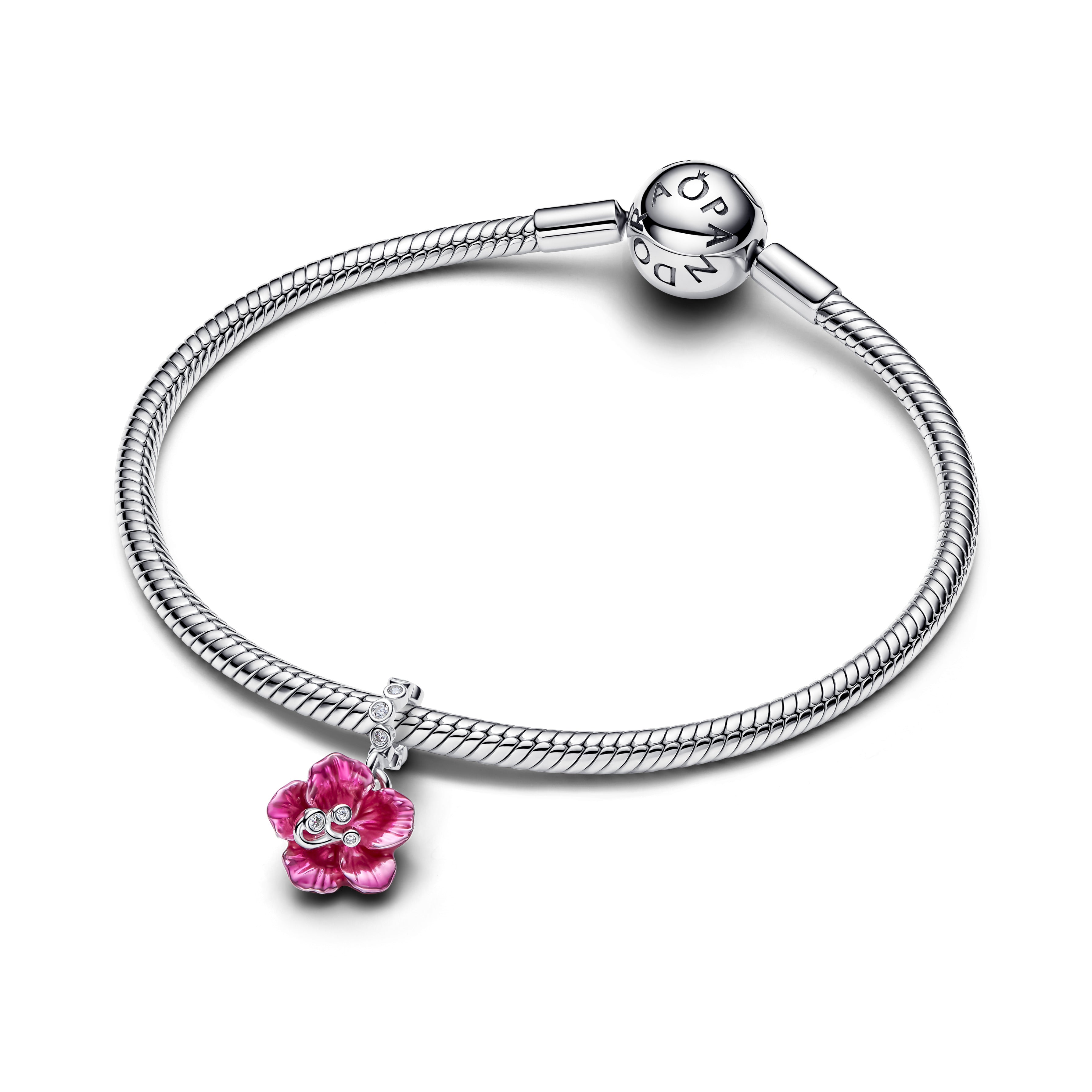 PANDORA Hibiscus Dangle Charm Cubic Zirconia Pink Flowers Charms Bracelet Charm Jewelry Gift
