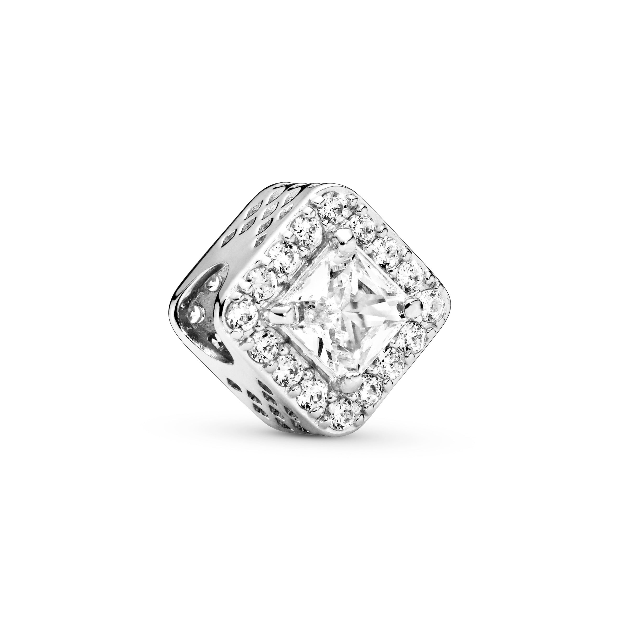 PANDORA Square Sparkle Halo Charm Cubic Zirconia Silver Weddings Charms Bracelet Charm Jewelry Gift