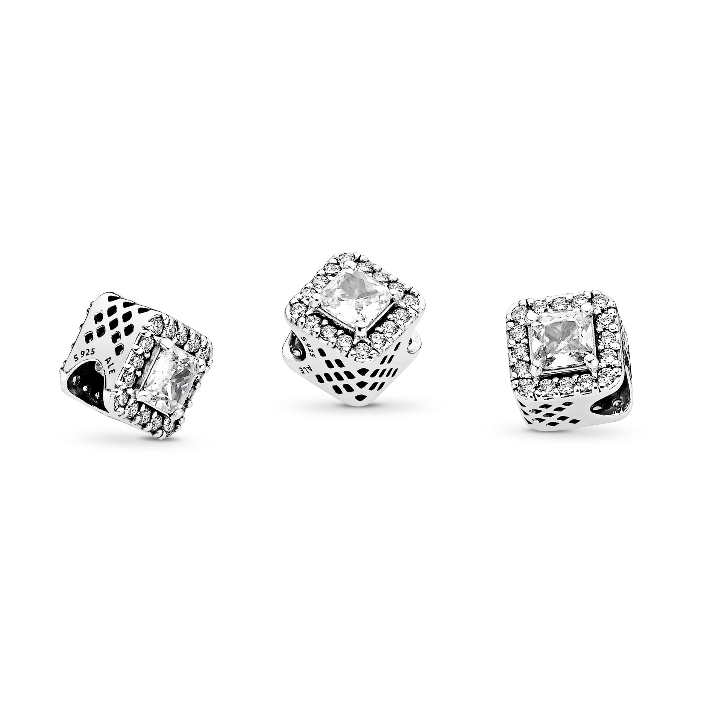 PANDORA Square Sparkle Halo Charm Cubic Zirconia Silver Weddings Charms Bracelet Charm Jewelry Gift
