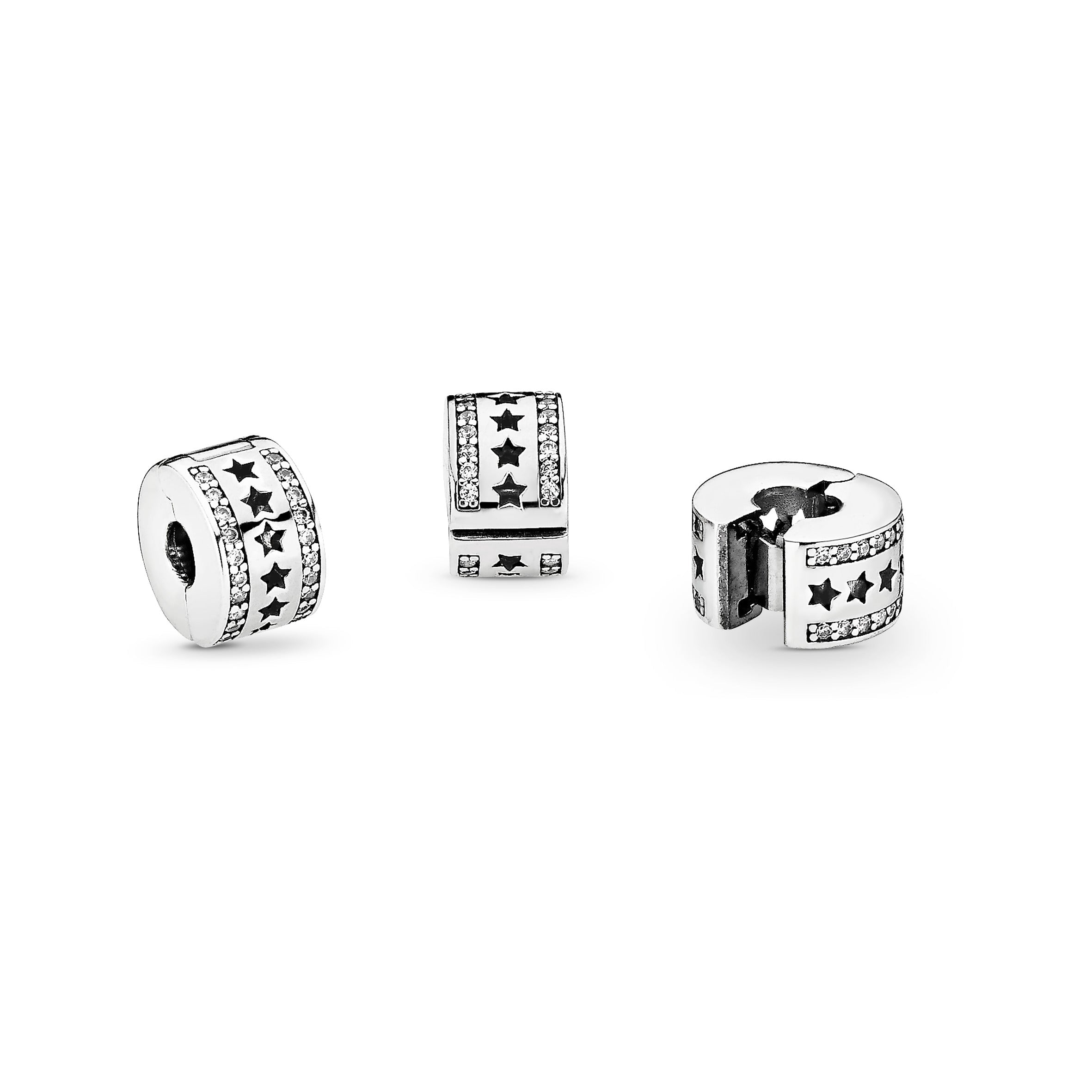 PANDORA Row Of Stars Clip Charm Sterling Silver Charms Bracelet Charm Jewelry Gift