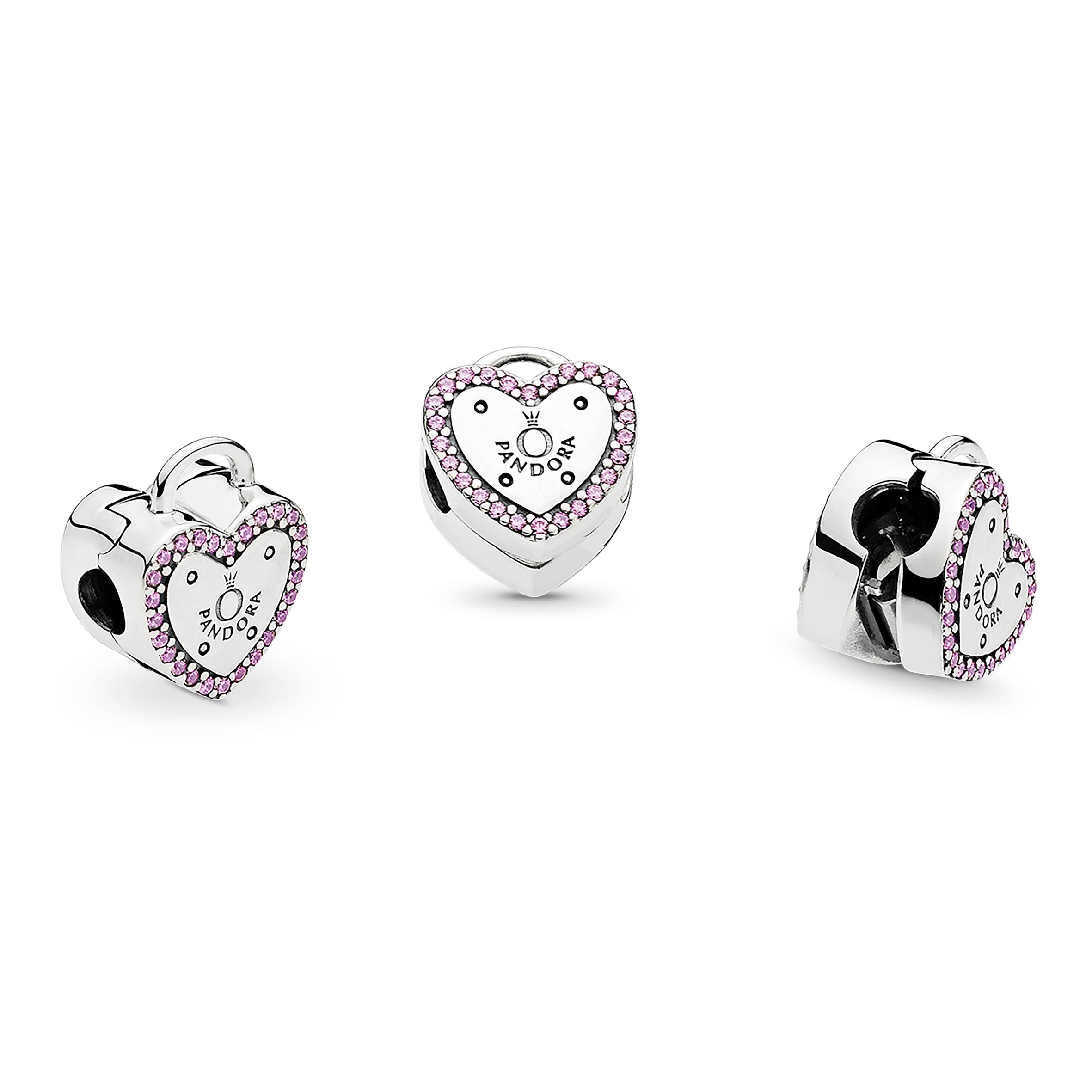 PANDORA Logo Heart Padlock Clip Charm Cubic Zirconia Pink Love Charms Bracelet Charm Jewelry Gift