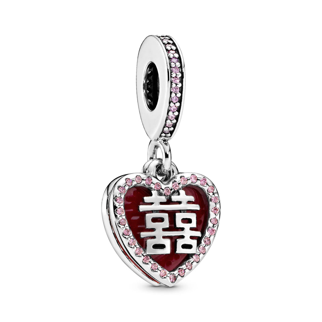 PANDORA Chinese Double Happiness Dangle Charm Sterling Silver Red Auspicious Charms Bracelet Charm Jewelry Gift