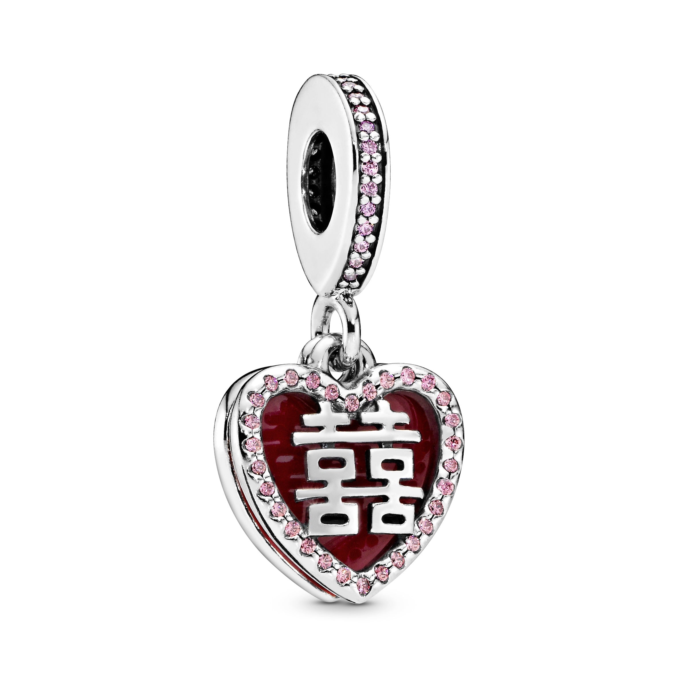 PANDORA Chinese Double Happiness Dangle Charm Sterling Silver Red Auspicious Charms Bracelet Charm Jewelry Gift