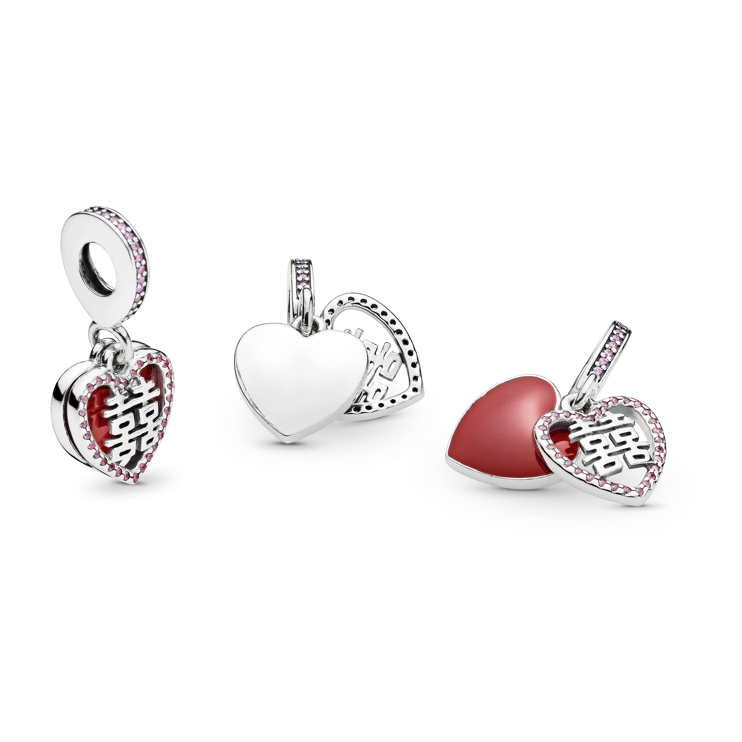 PANDORA Chinese Double Happiness Dangle Charm Sterling Silver Red Auspicious Charms Bracelet Charm Jewelry Gift
