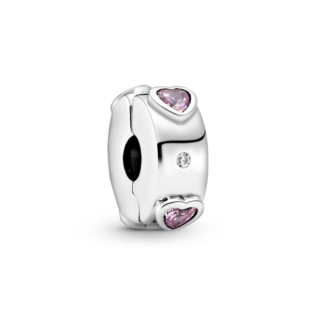 PANDORA Sparkling Pink Hearts Clip Charm Cubic Zirconia Charms Bracelet Charm Jewelry Gift
