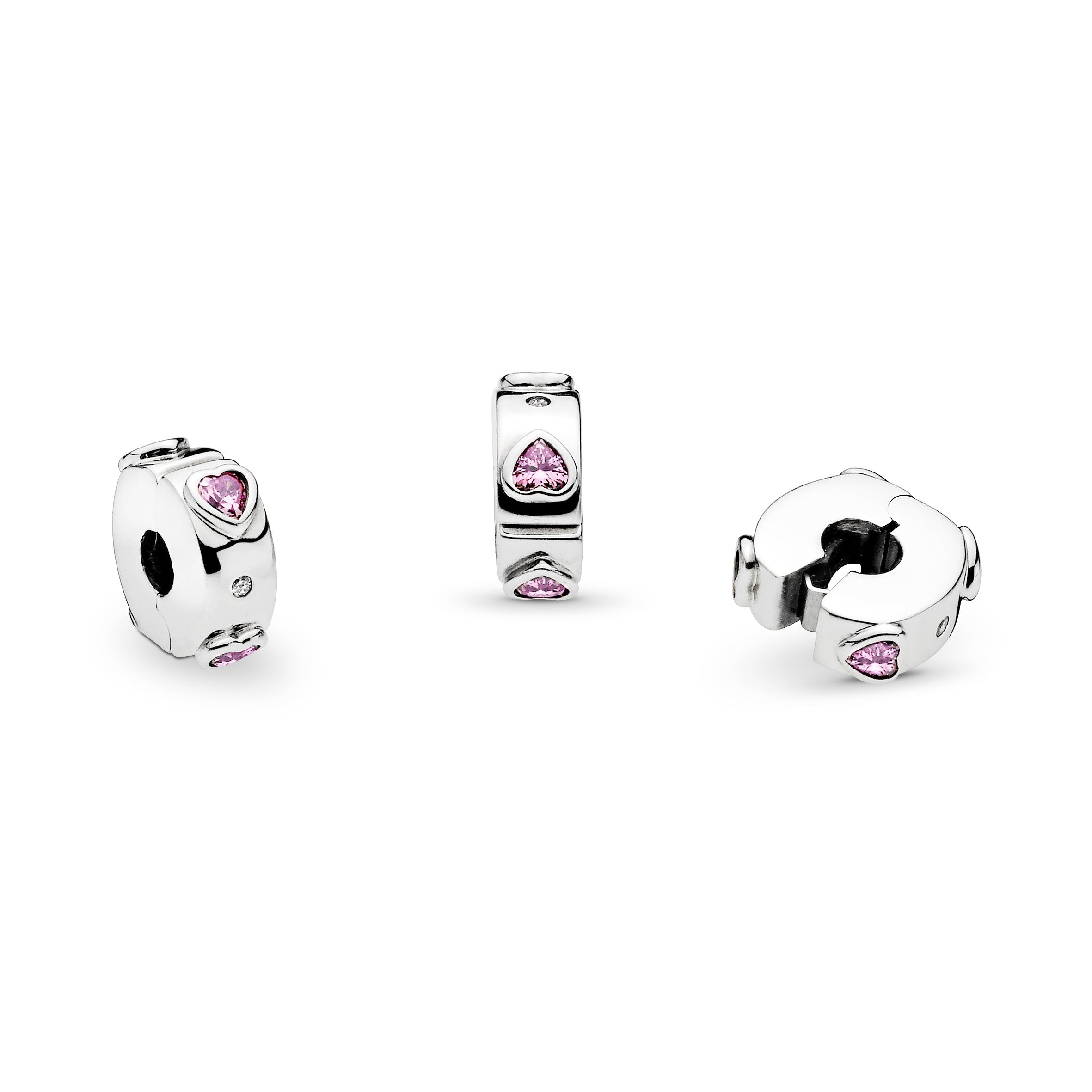 PANDORA Sparkling Pink Hearts Clip Charm Cubic Zirconia Charms Bracelet Charm Jewelry Gift
