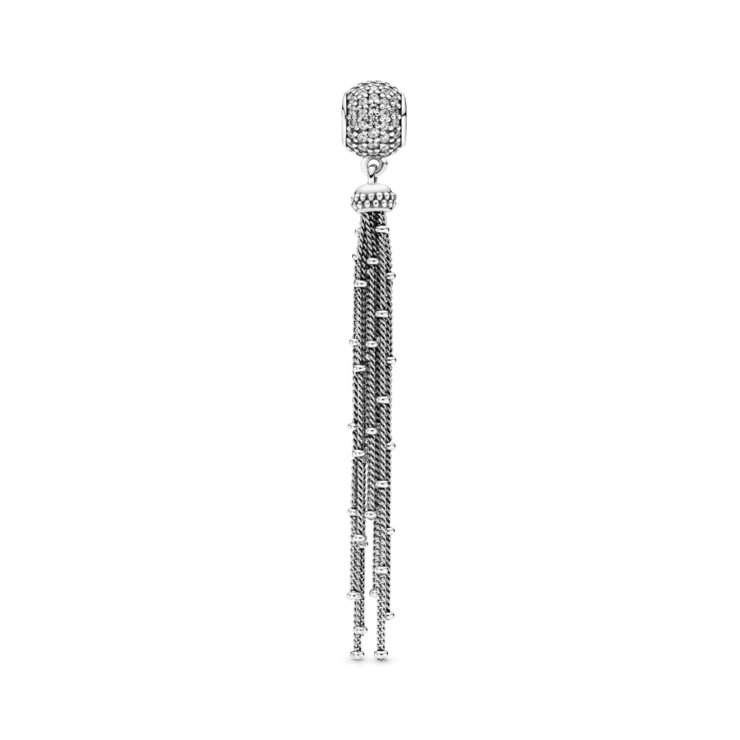 PANDORA Pavé And Tassel Dangle Charm Cubic Zirconia Silver Charms Bracelet Charm Jewelry Gift