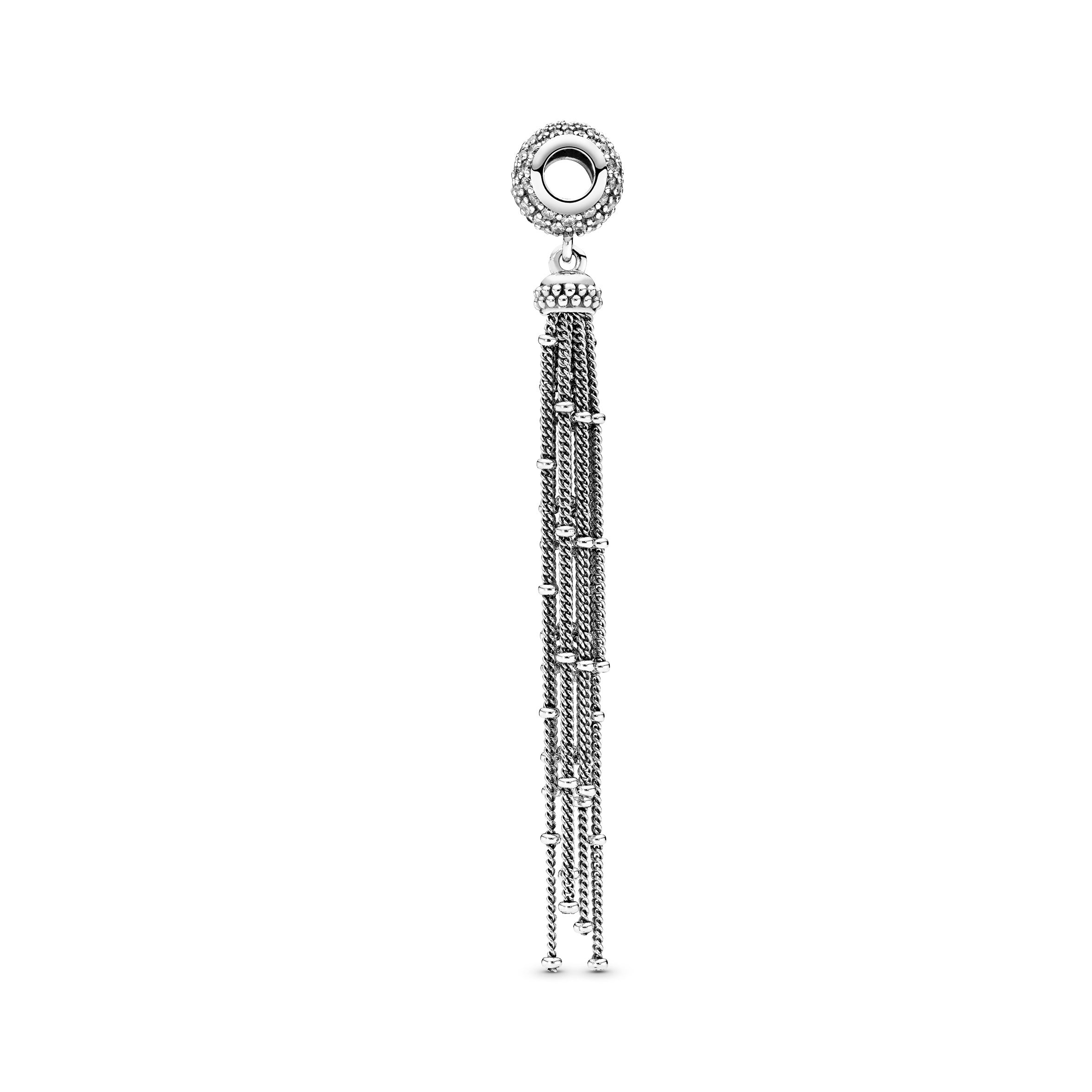 PANDORA Pavé And Tassel Dangle Charm Cubic Zirconia Silver Charms Bracelet Charm Jewelry Gift