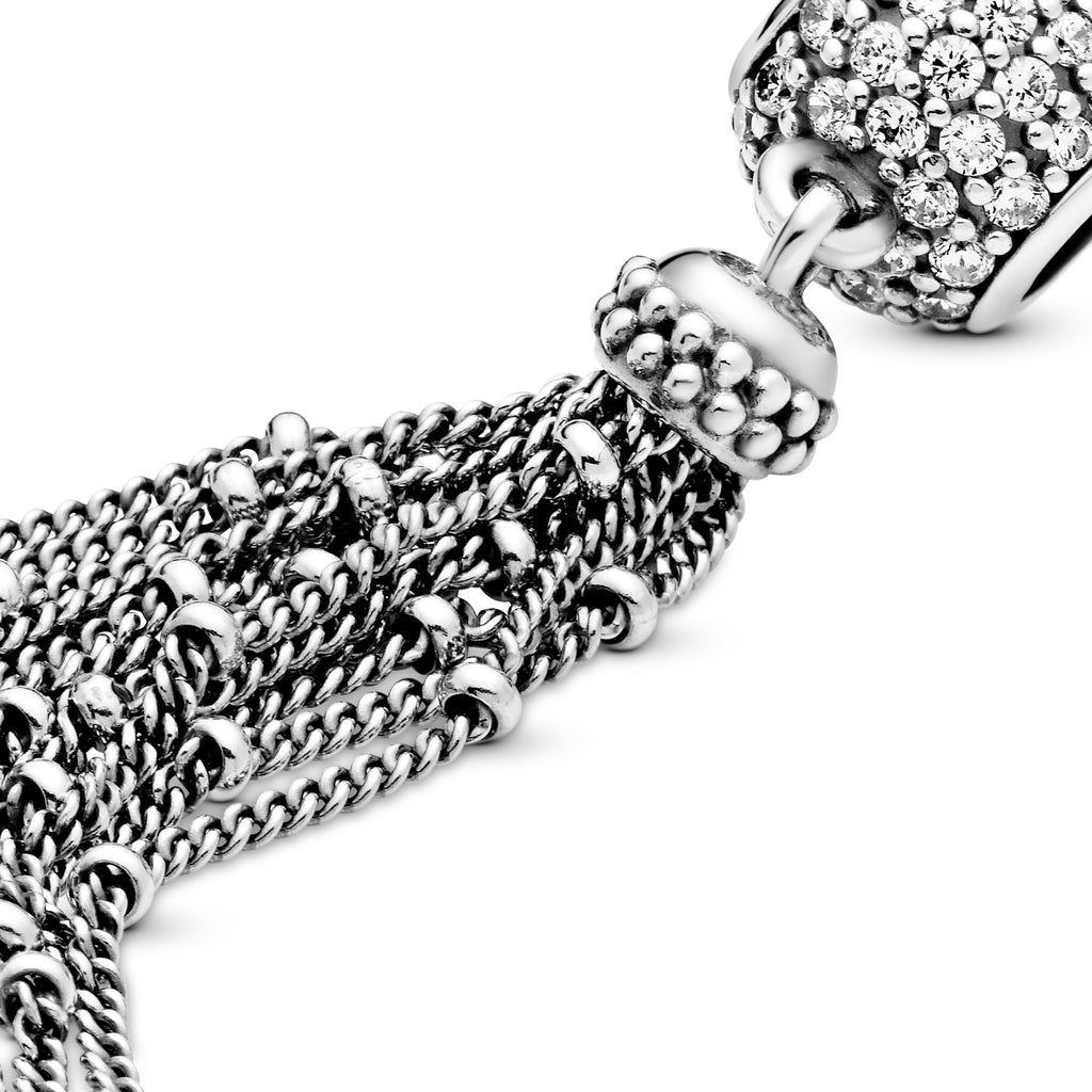 PANDORA Pavé And Tassel Dangle Charm Cubic Zirconia Silver Charms Bracelet Charm Jewelry Gift