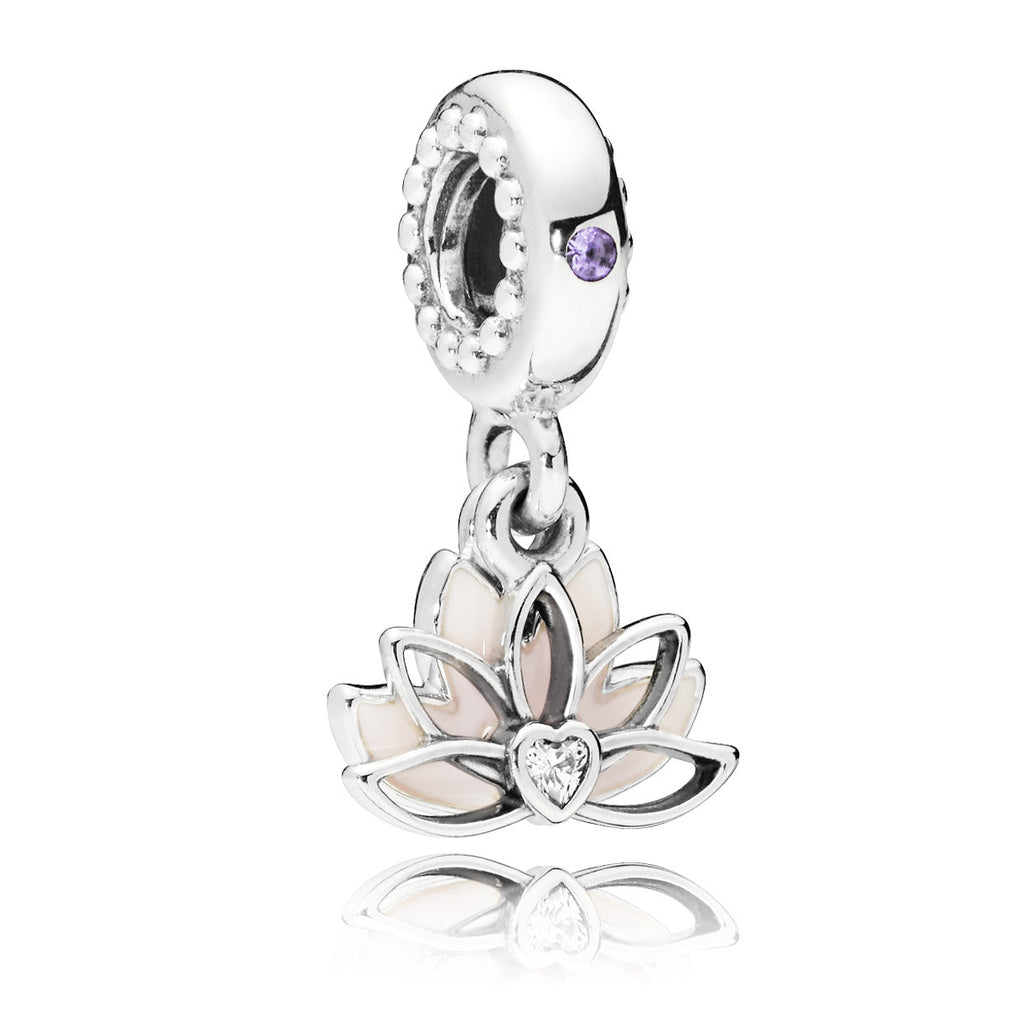 PANDORA Lotus Flower Dangle Charm Cubic Zirconia Silver Charms Bracelet Charm Jewelry Gift