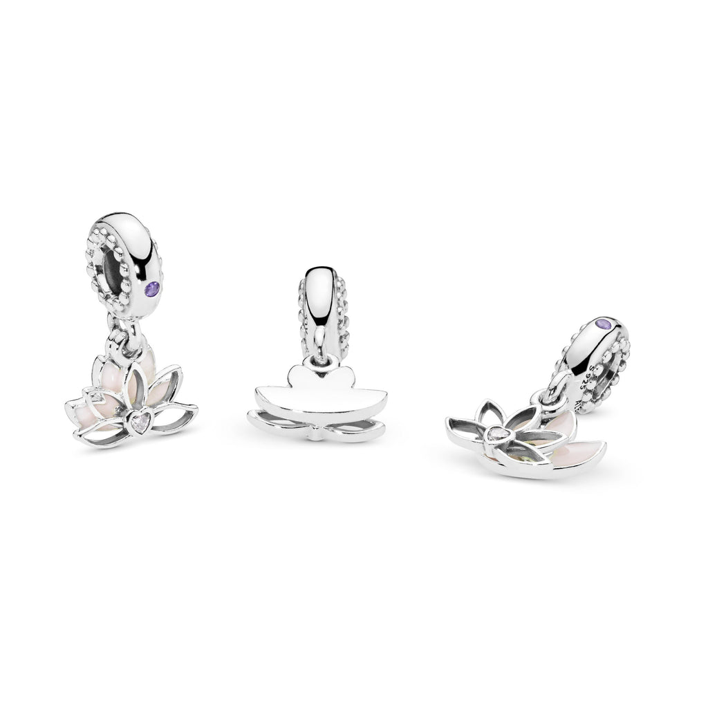 PANDORA Lotus Flower Dangle Charm Cubic Zirconia Silver Charms Bracelet Charm Jewelry Gift