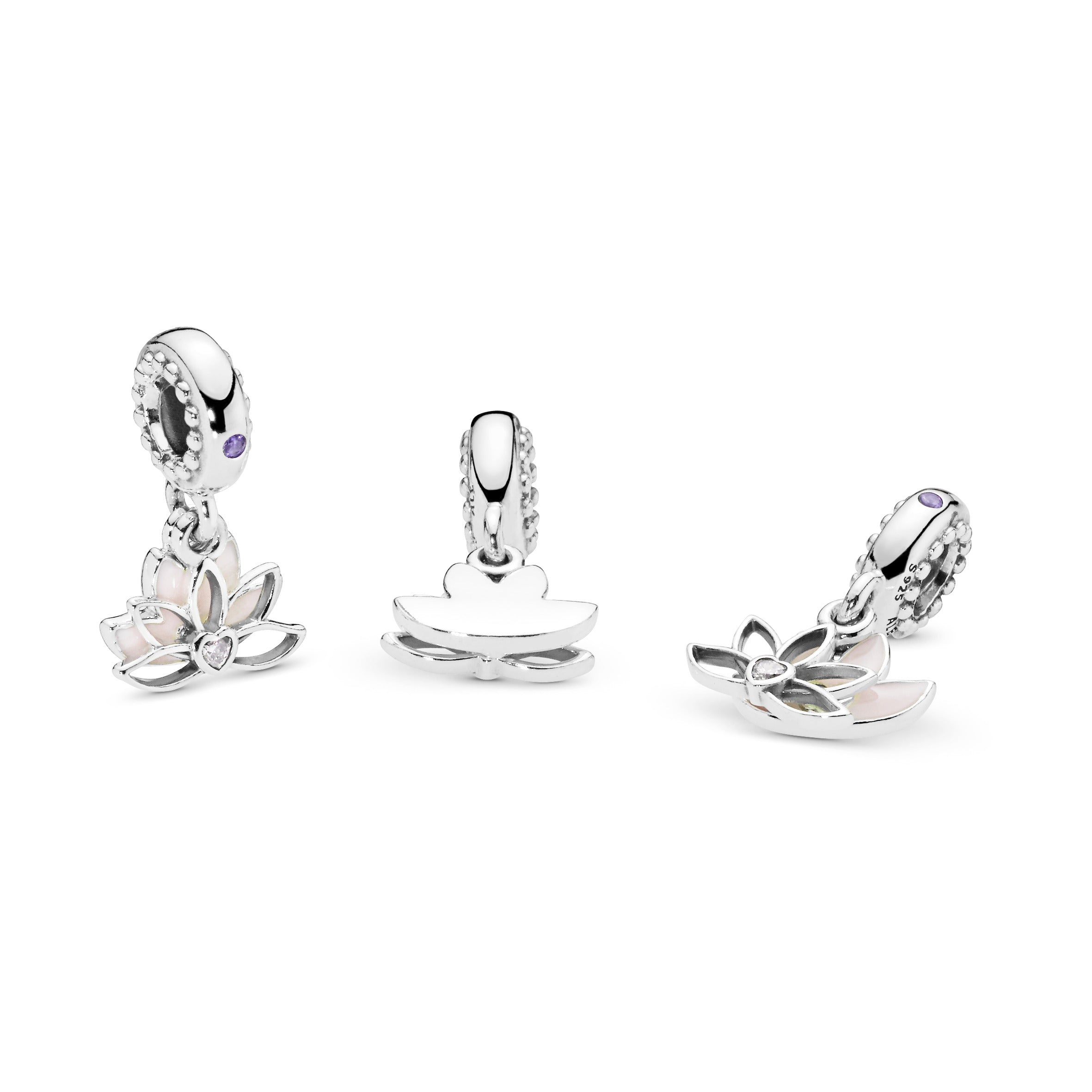 PANDORA Lotus Flower Dangle Charm Cubic Zirconia Silver Charms Bracelet Charm Jewelry Gift
