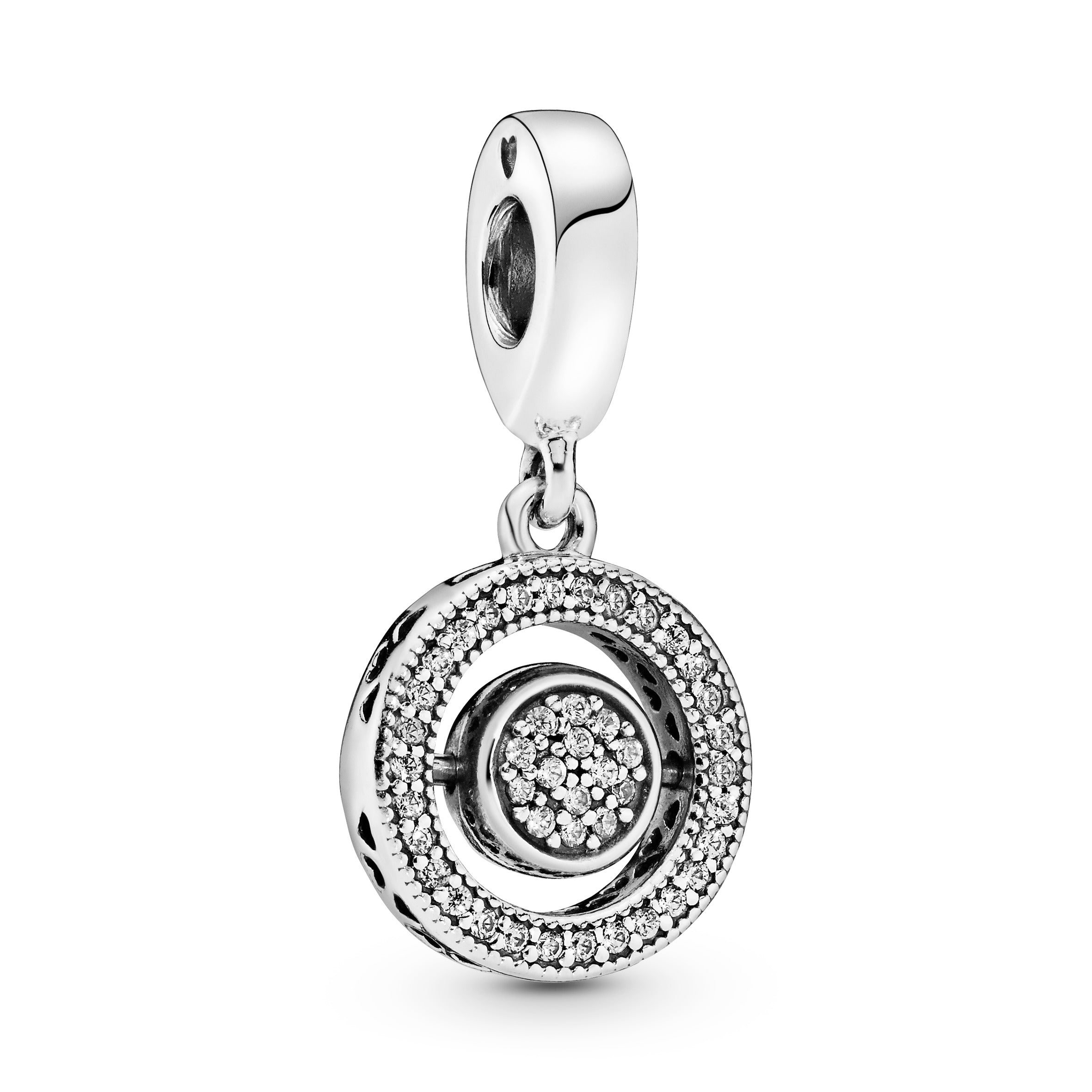 Spinning PANDORA Logo And Pavé Dangle Cubic Zirconia Silver Charms Bracelet Charm Jewelry Gift