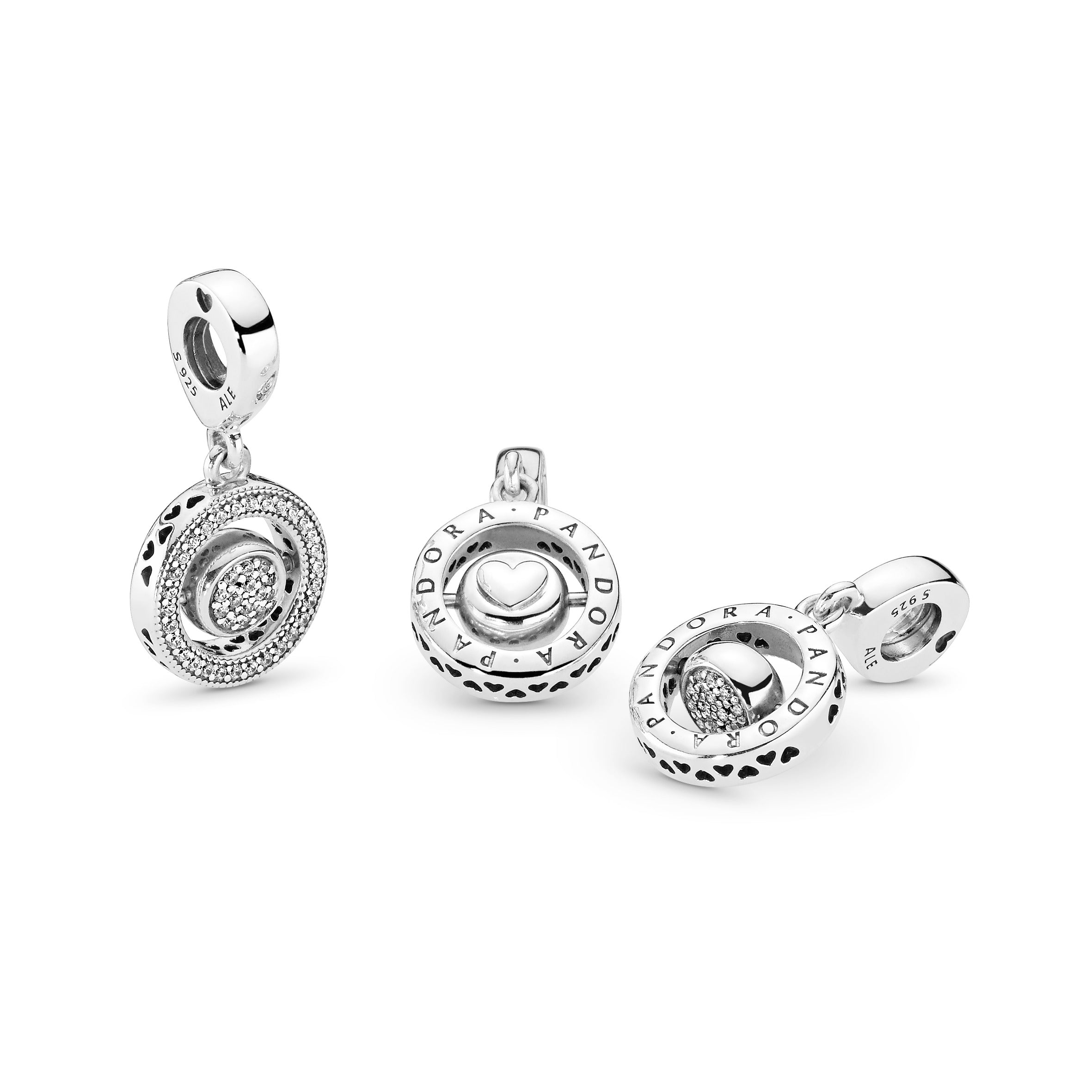 Spinning PANDORA Logo And Pavé Dangle Cubic Zirconia Silver Charms Bracelet Charm Jewelry Gift