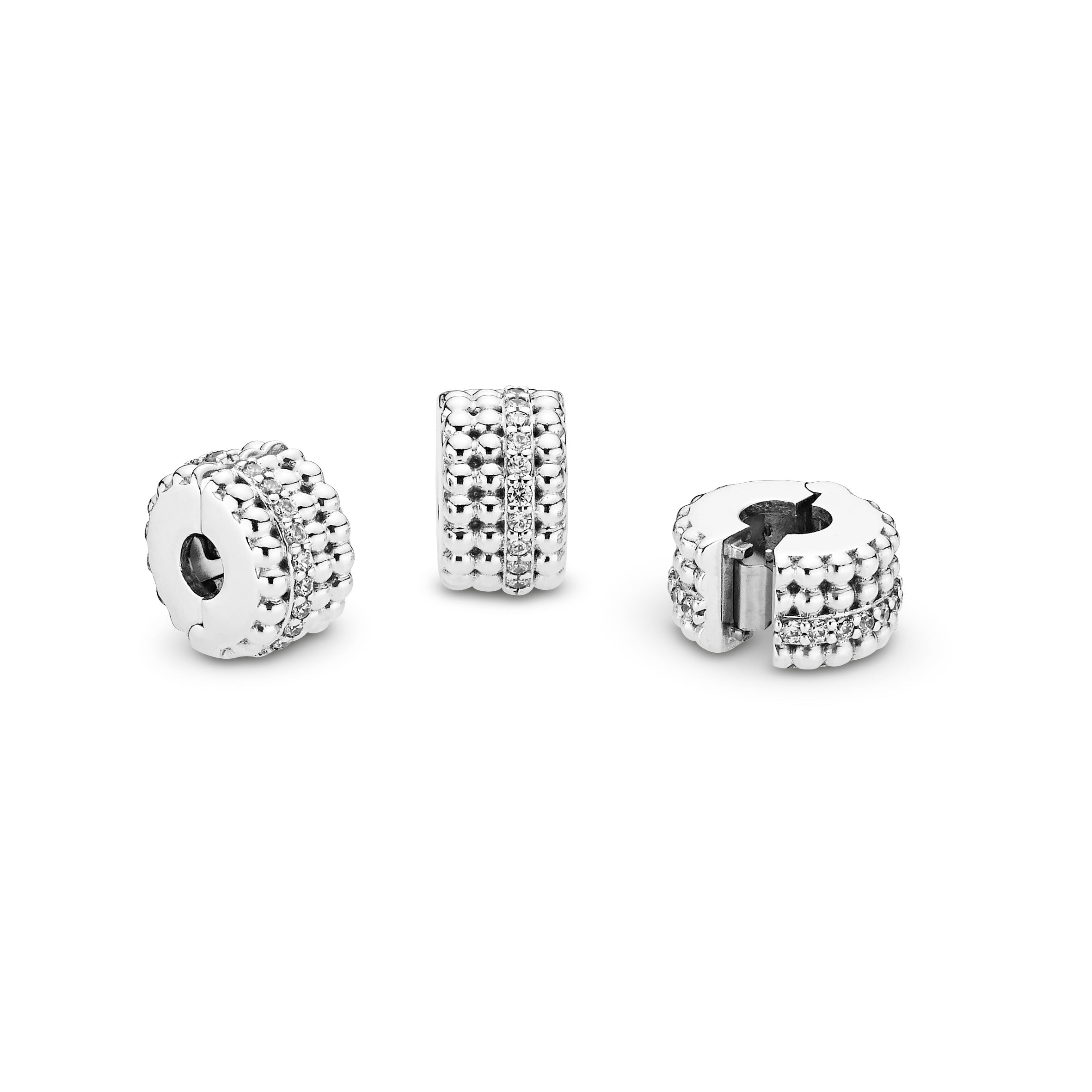 PANDORA Beaded Clip Charm Cubic Zirconia Silver Charms Bracelet Charm Jewelry Gift