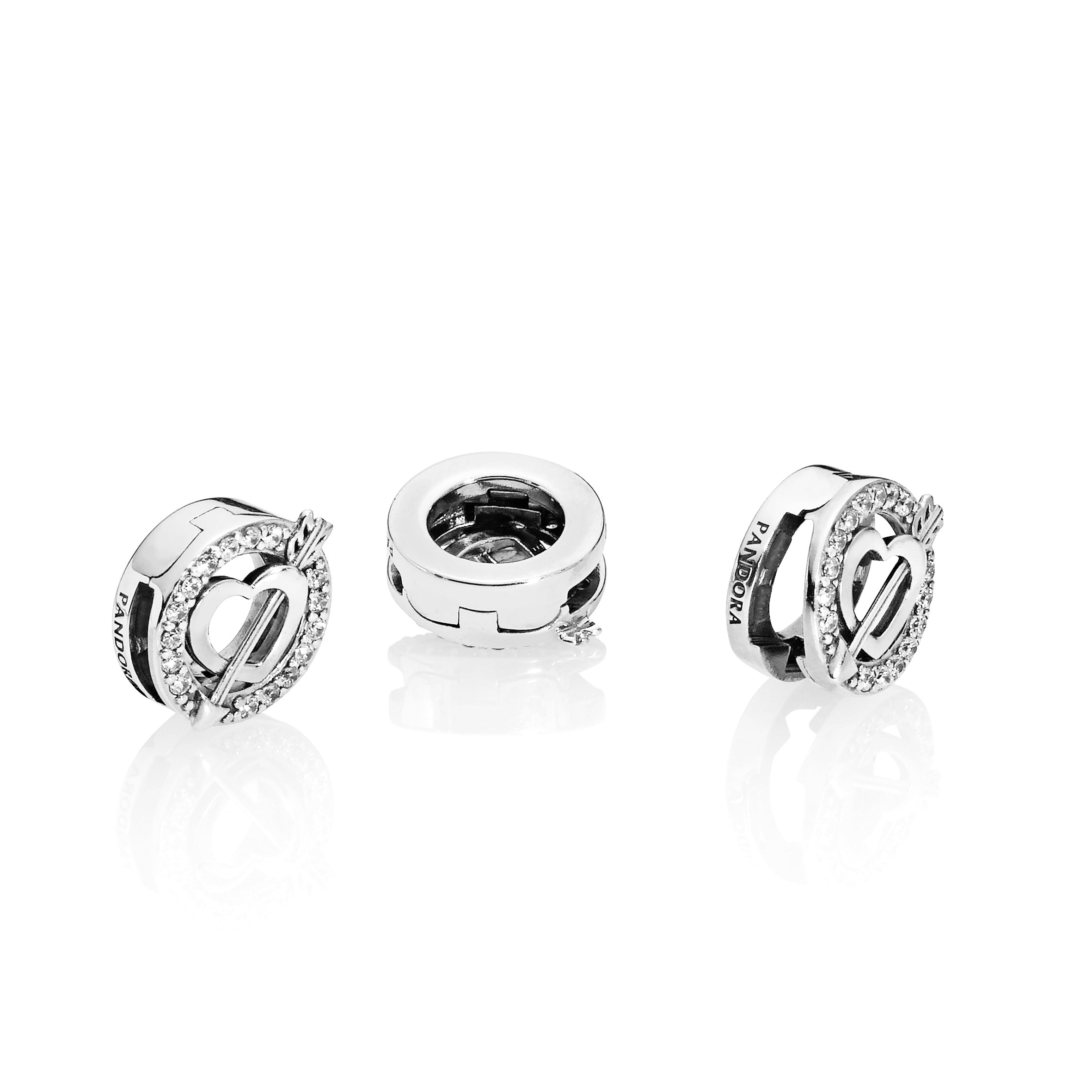 PANDORA Asymmetrical Heart And Arrow Clip Charm Cubic Zirconia Silver Love Charms Bracelet Charm Jewelry Gift