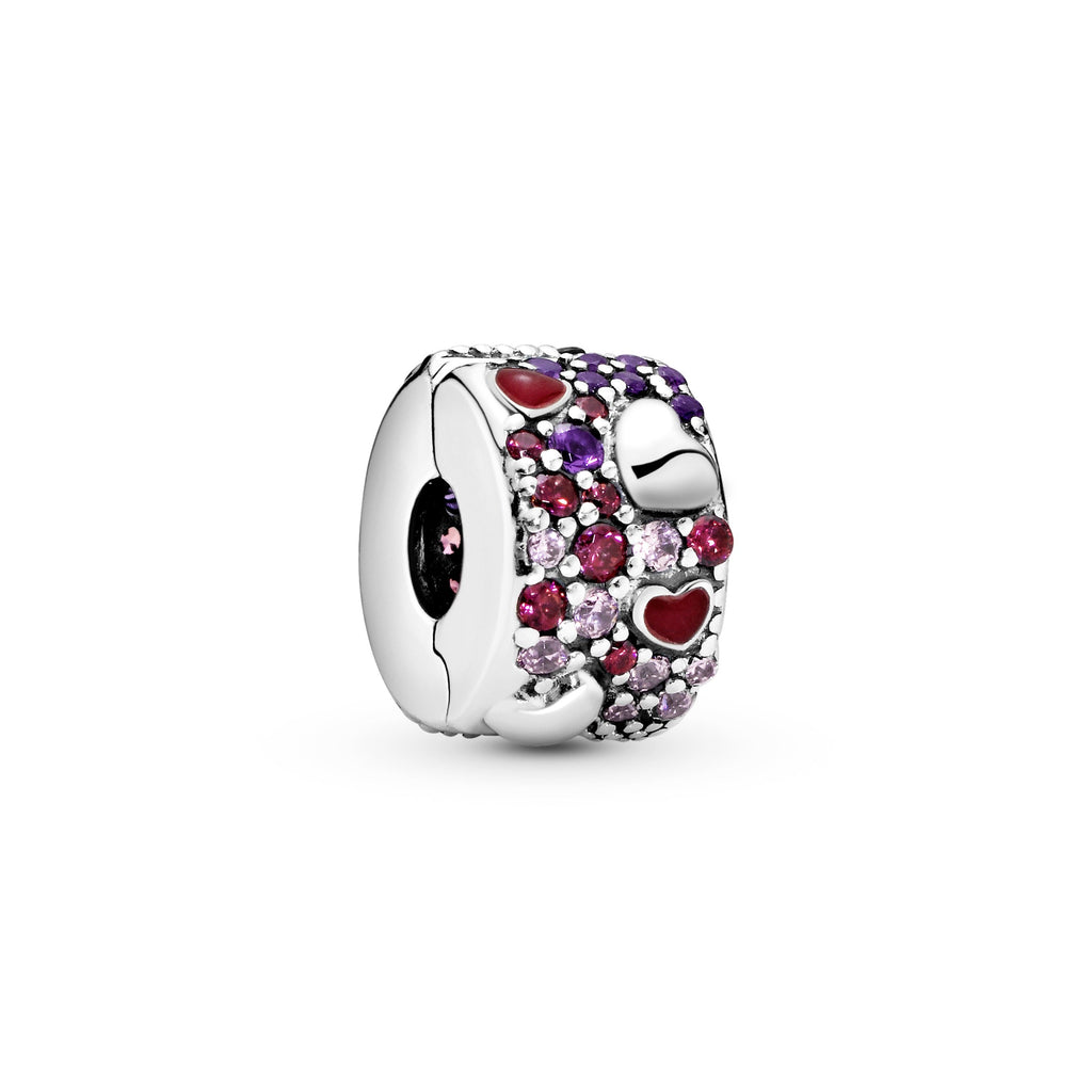 PANDORA Asymmetrical Hearts Pavé Clip Charm Cubic Zirconia Multi-colour Love Charms Bracelet Charm Jewelry Gift