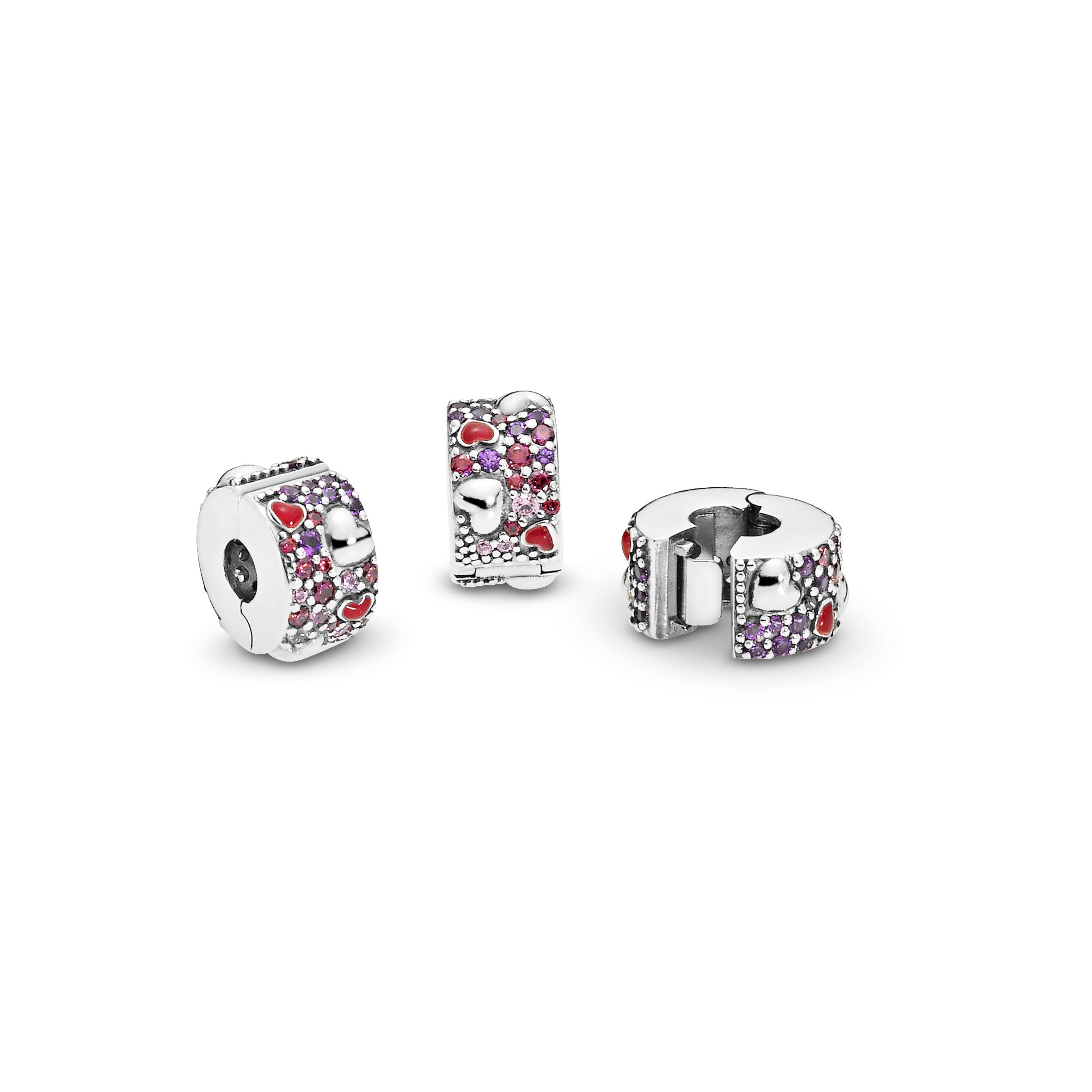 PANDORA Asymmetrical Hearts Pavé Clip Charm Cubic Zirconia Multi-colour Love Charms Bracelet Charm Jewelry Gift